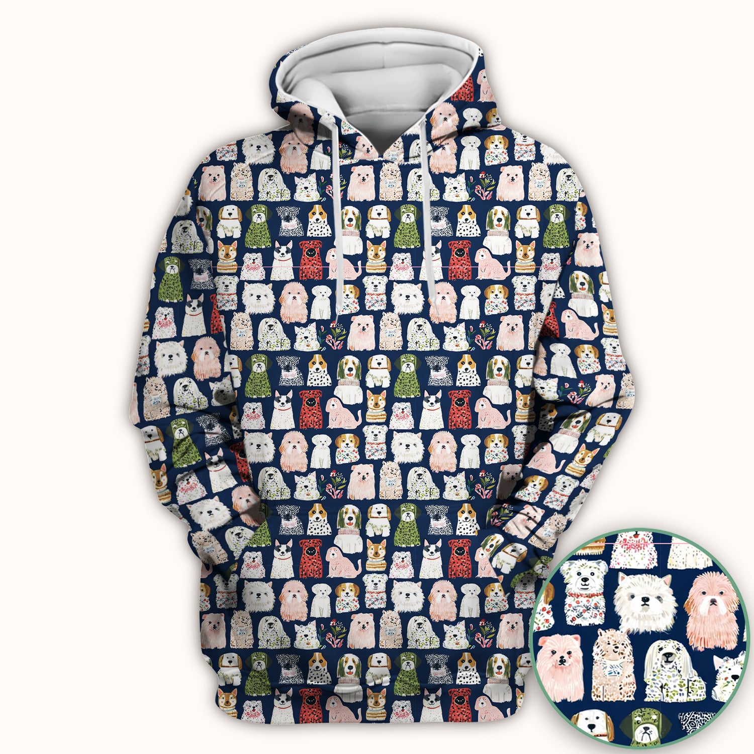 Cute Cartoon Dog Breeds Pattern Scrub Top, Comfortable Scrubs for Nurses