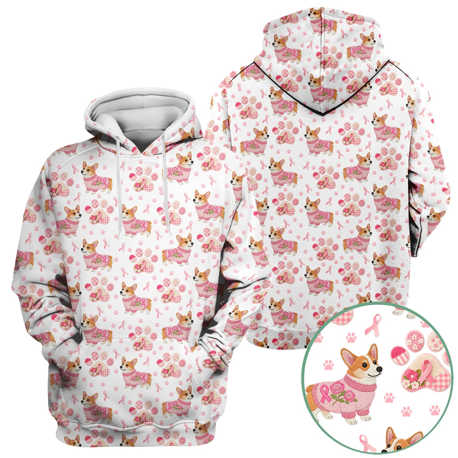 Corgi Pink Ribbon Scrub for Women - Breast Cancer Awareness Shirt - Floral Dog Paw Print Nursing Uniform - Support Gift