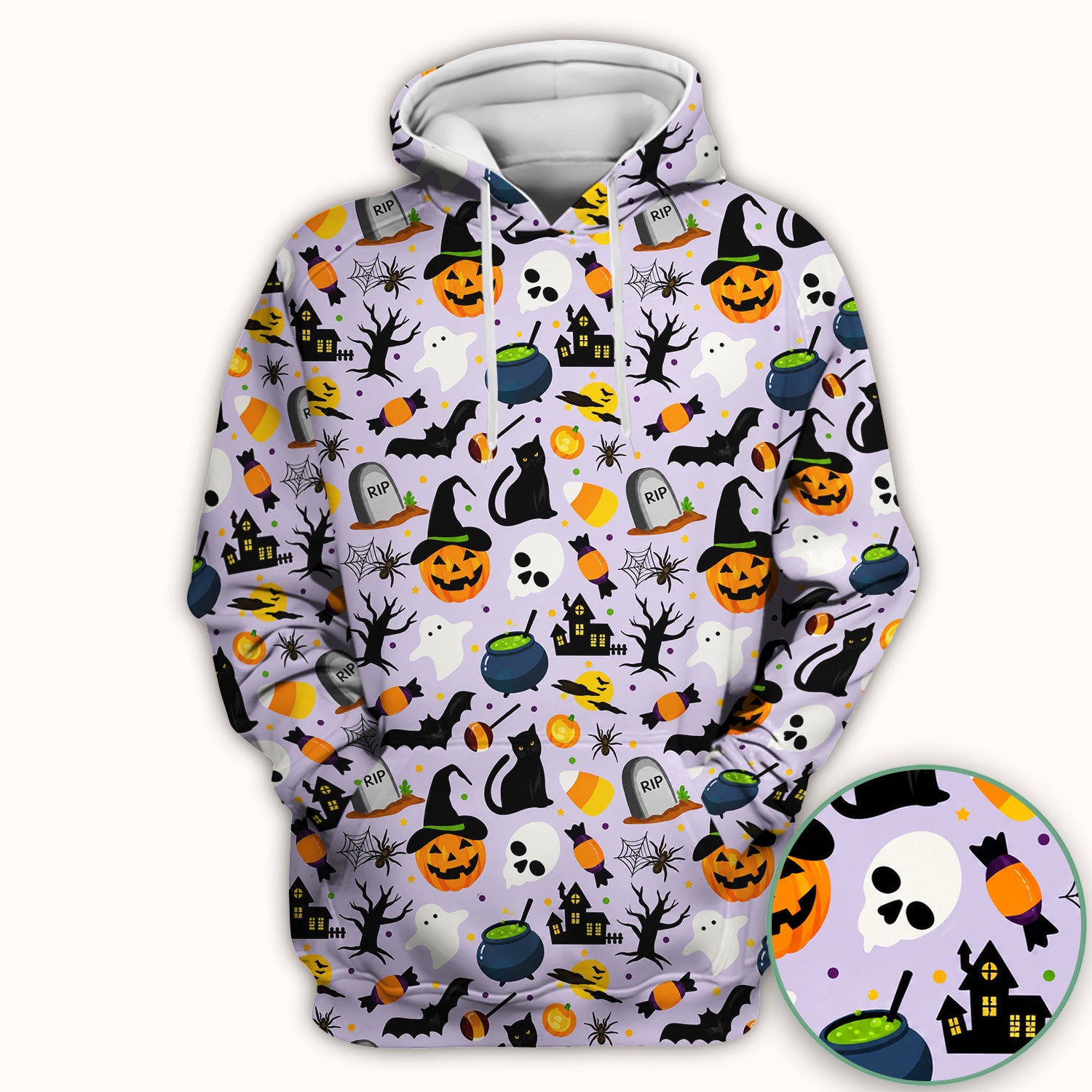 Ghost Pumpkin Witch Pattern Scrub Top, Comfortable Scrubs for Nurses