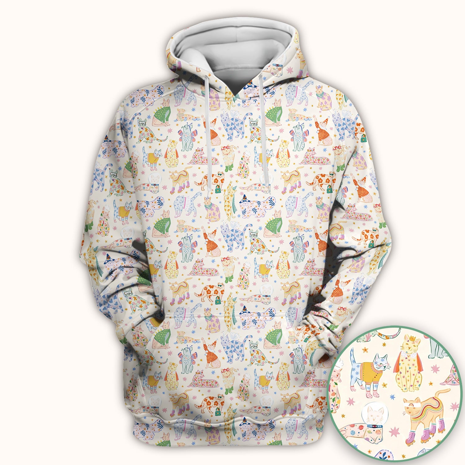 Cute Colorful Cats Pattern Scrub Top, Comfortable Scrubs for Nurses