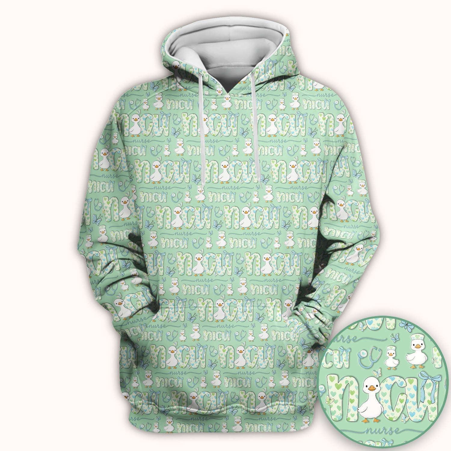 NICU Nurse Duck Pattern Scrub Top, Comfortable Scrubs for Nurses