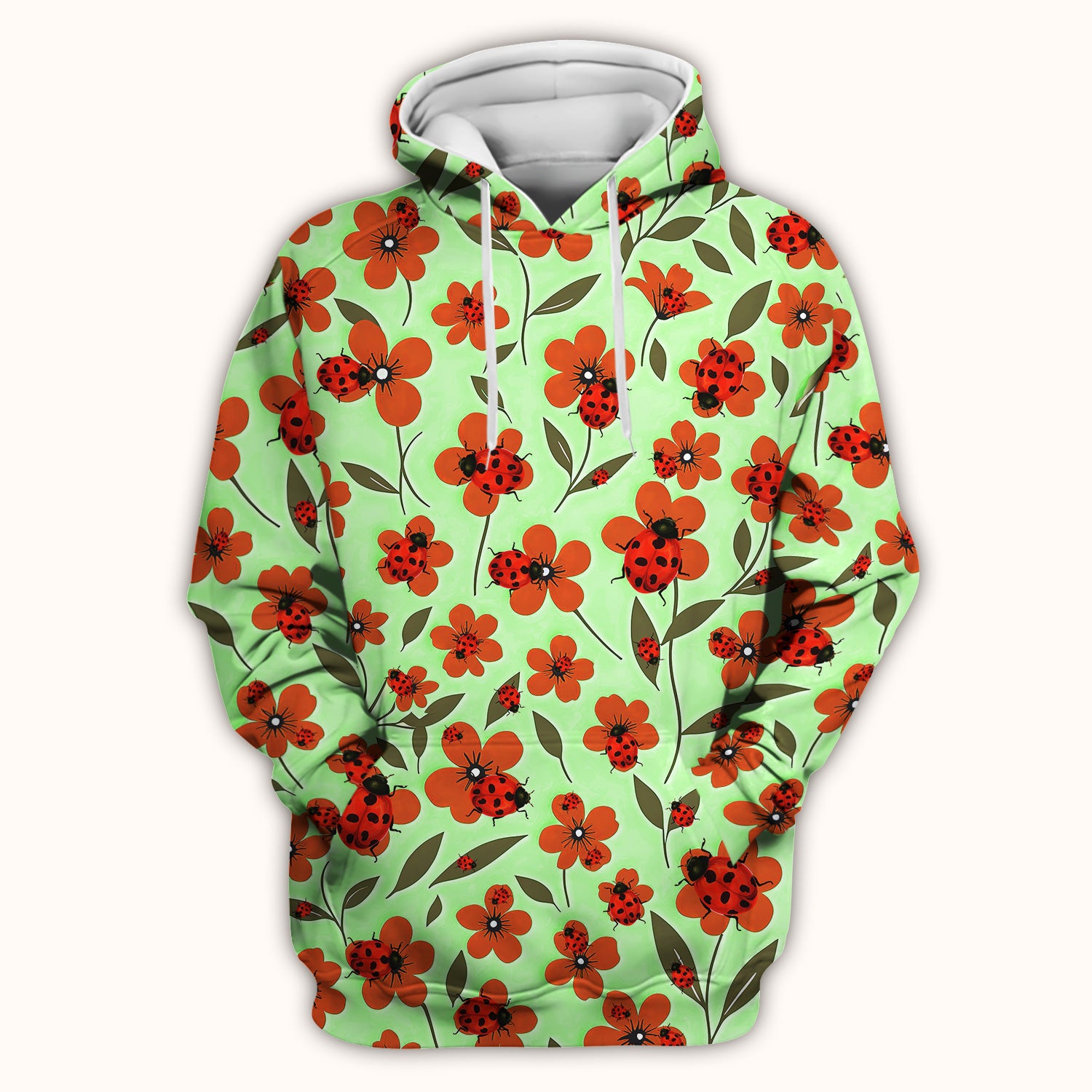 Ladybug on Orange Floral Garden Pattern Scrub Top, Comfortable Scrubs for Nurses
