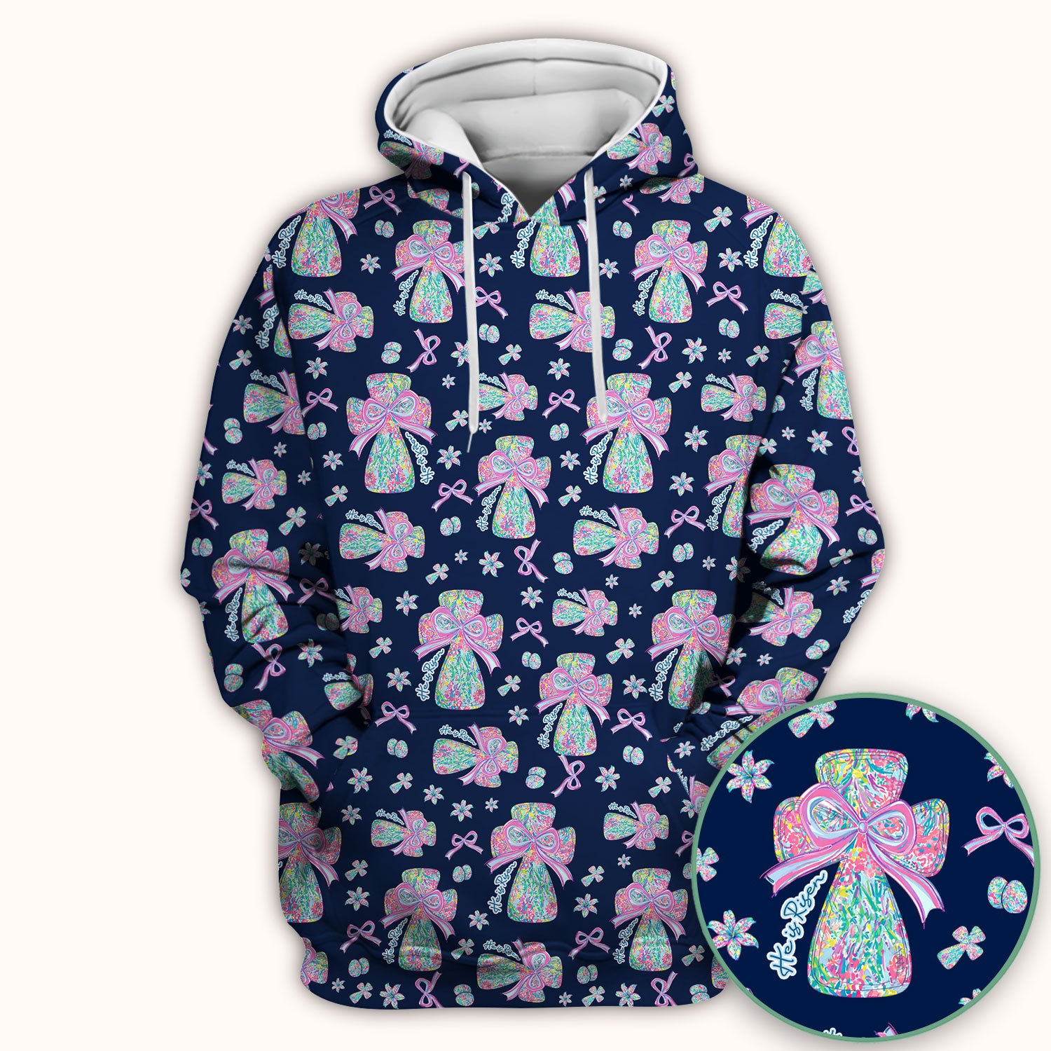 Colorful Bow Pattern Scrub Top, Breathable Fabrics Nursing Uniform