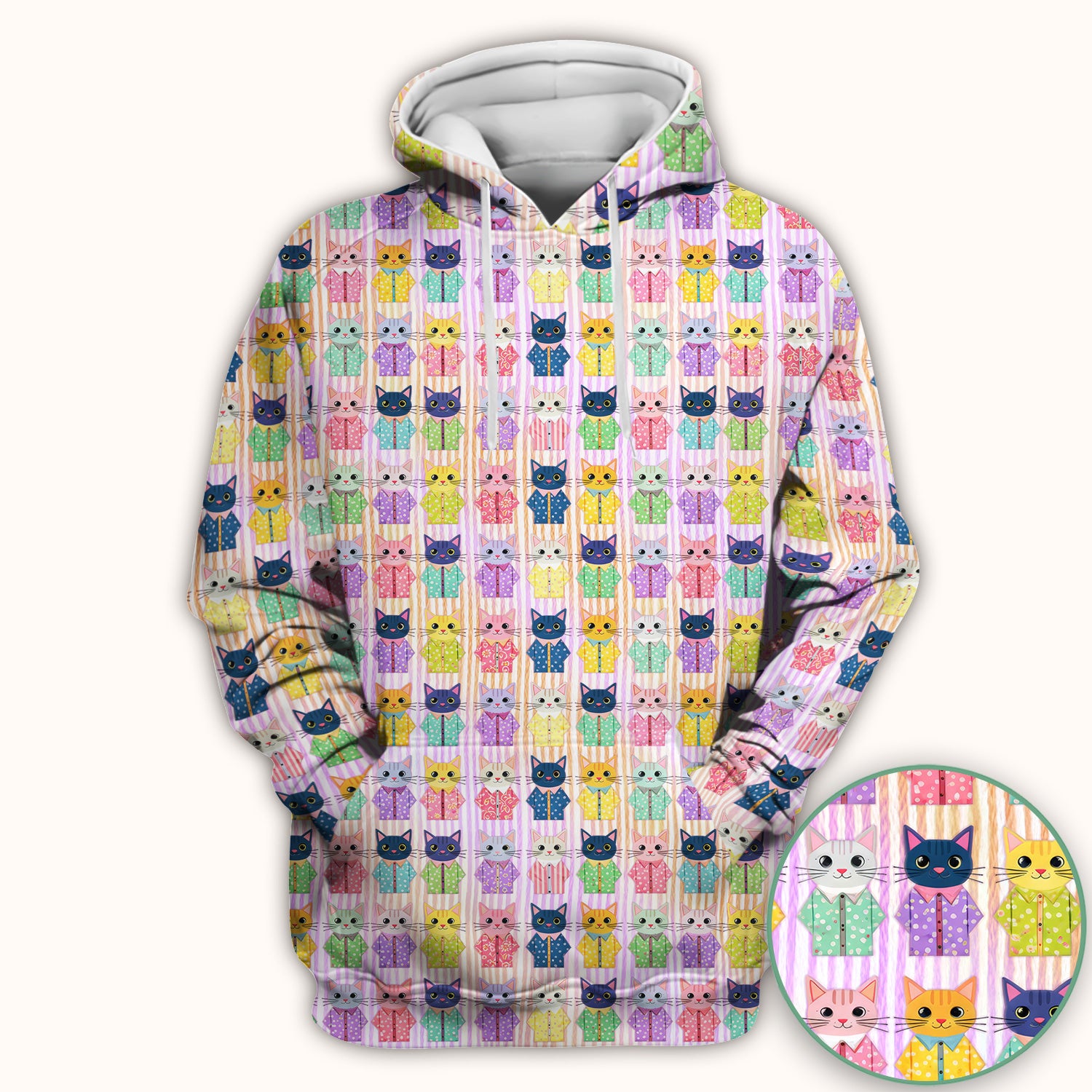 Cute Cat Pajama Pattern Scrub Top, Soft Nursing Workwear Top
