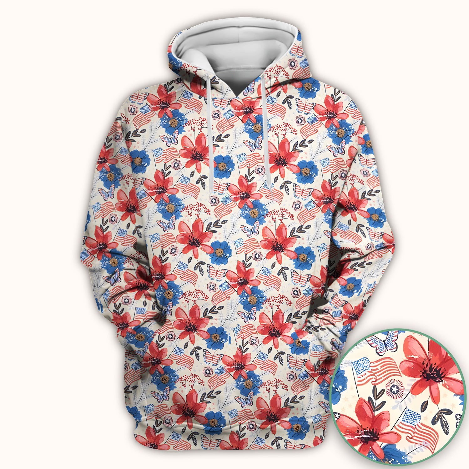 Patriotic Wildflower Flag Butterfly Pattern Scrub Top, Comfortable Scrubs for Nurses