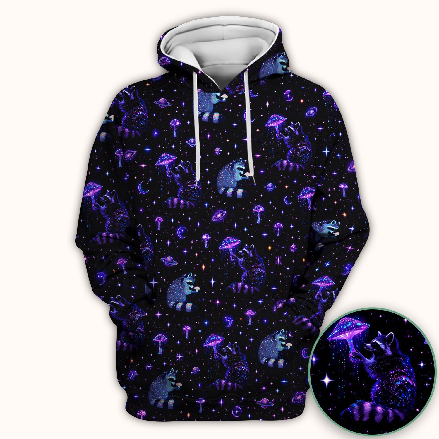 Cute Raccoon Mushroom Galaxy Pattern Scrub Top, Comfortable Scrubs for Nurses