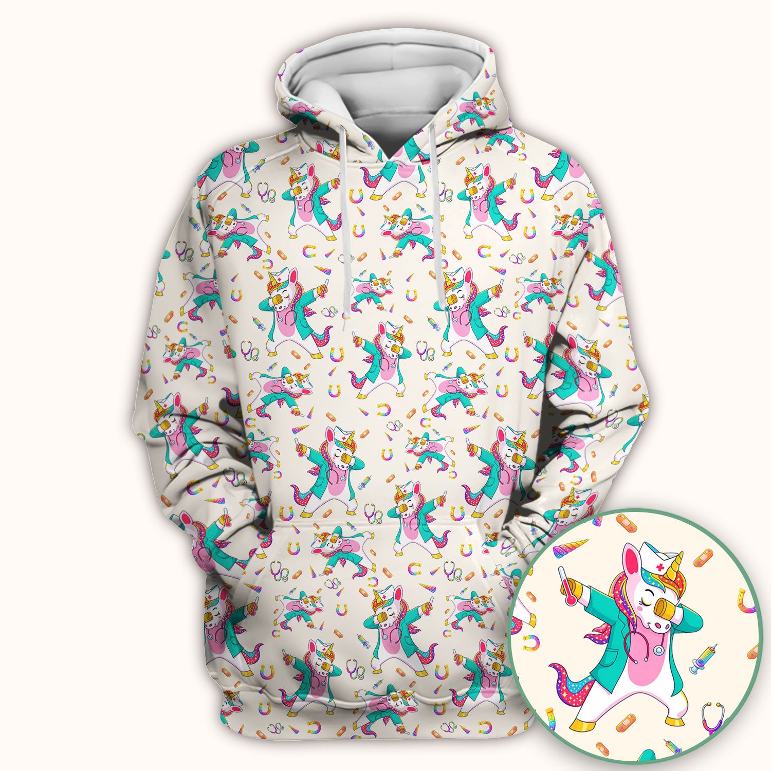 Cute Unicorn Nurse Dance Pattern Scrub Top, Breathable Fabrics Nursing Uniform