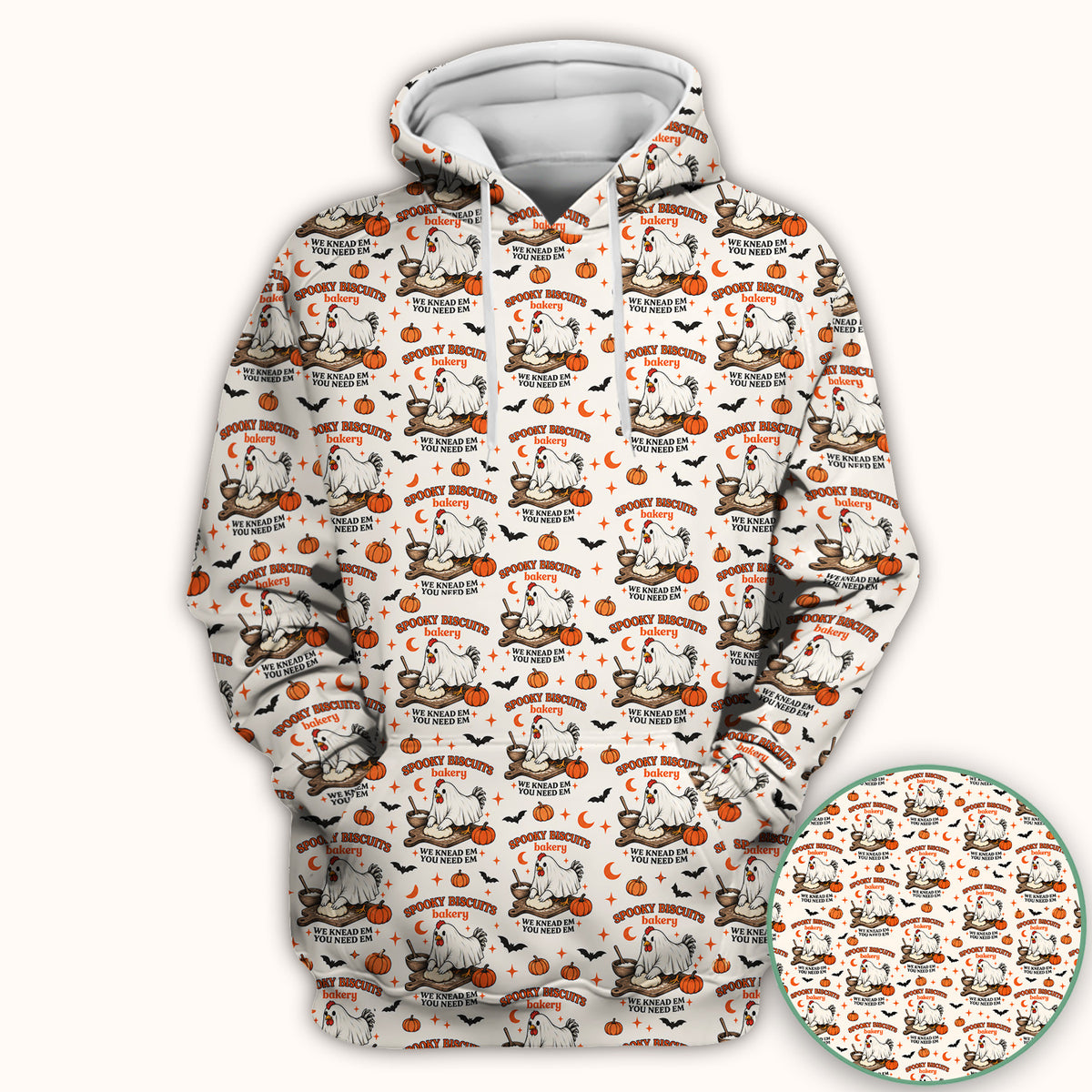 Halloween Spooky Biscuits Chicken Pattern Scrub Top, Comfortable Scrubs for Nurses