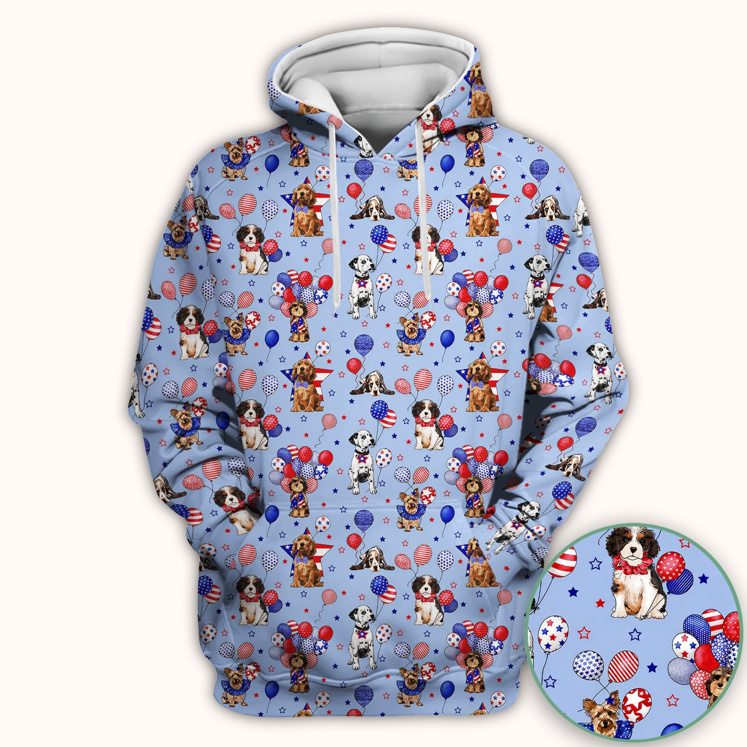 Patriotic Dogs With USA Flag Balloons Pattern Scrub Top, Comfortable Scrubs for Nurses