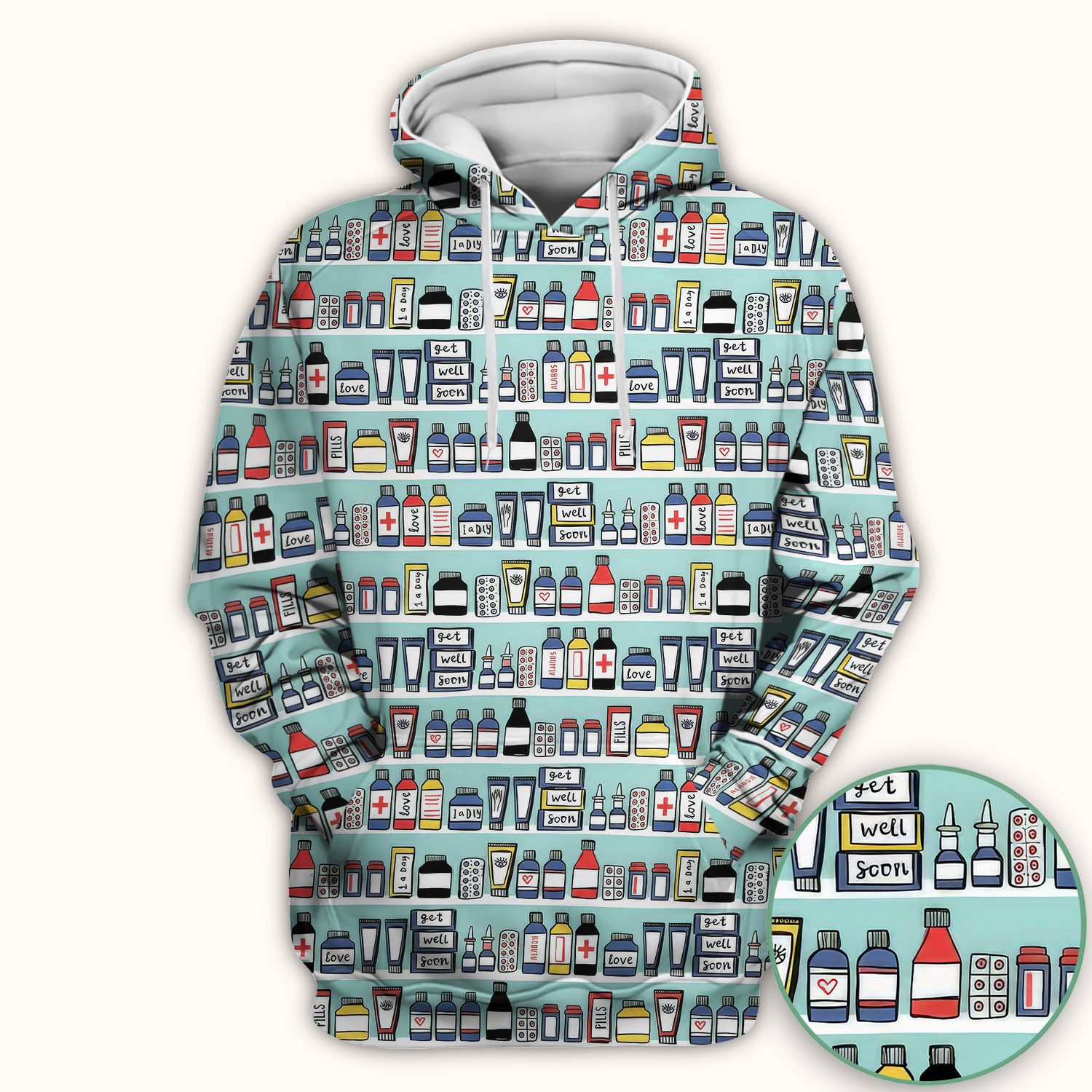 Medicine Bottle Pharmacy Pills Care Pattern Scrub Top, Comfortable Scrubs for Nurses