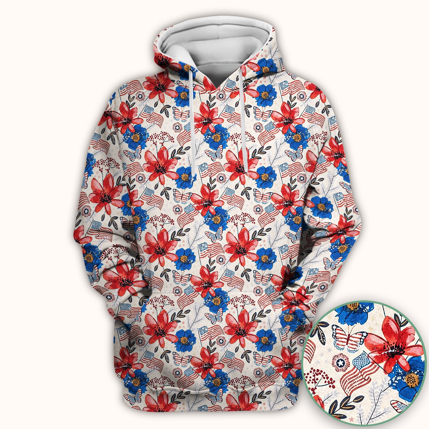 Patriotic Floral Flag Butterfly Pattern Scrub Top, Comfortable Scrubs for Nurses