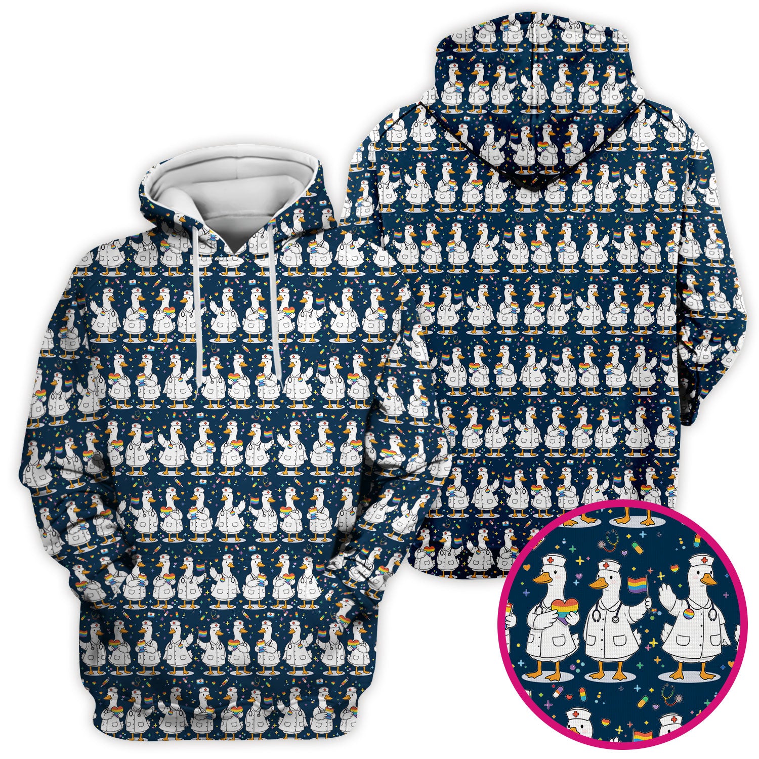 Cute Nurse Duck Pride Theme Scrub Top for Women, Breathable Nursing Uniform
