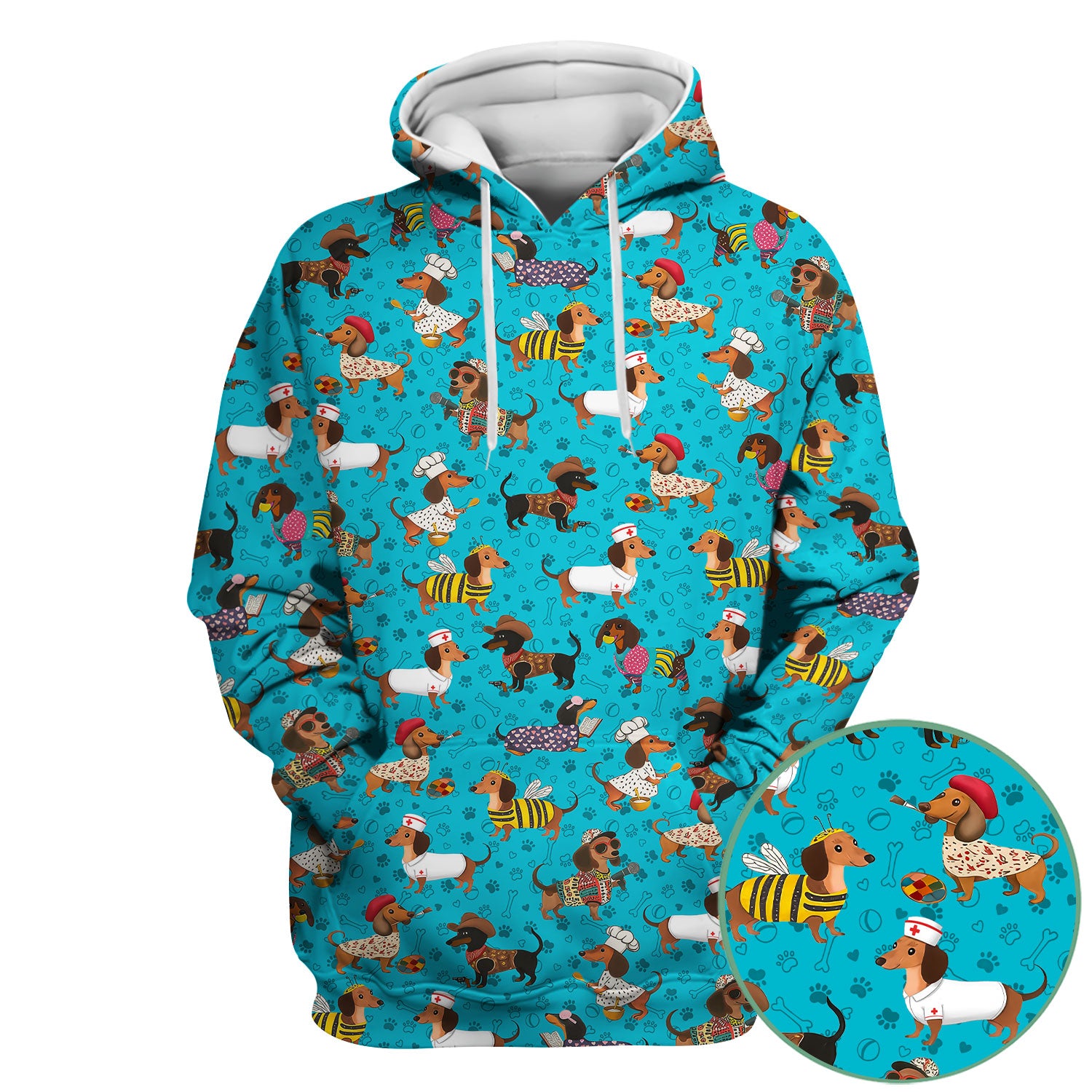 Funny Wiener Dog Nurse Scrub Top - Dachshund in Bee, Chef, Nurse Costumes - Cute Sausage Dog Medical Shirt for Women RN CNA LPN