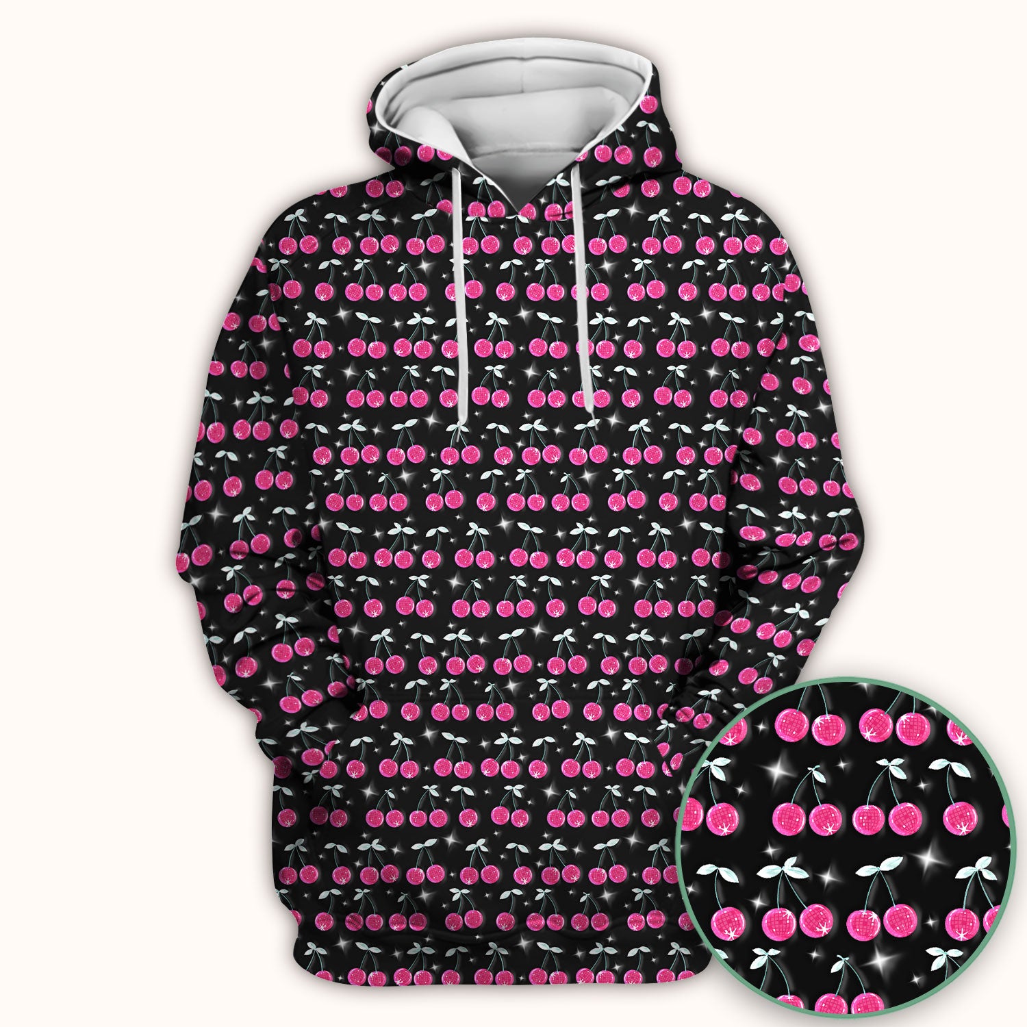 Pink Cherry Sparkle Print Scrub Top, Comfortable Scrubs for Nurses