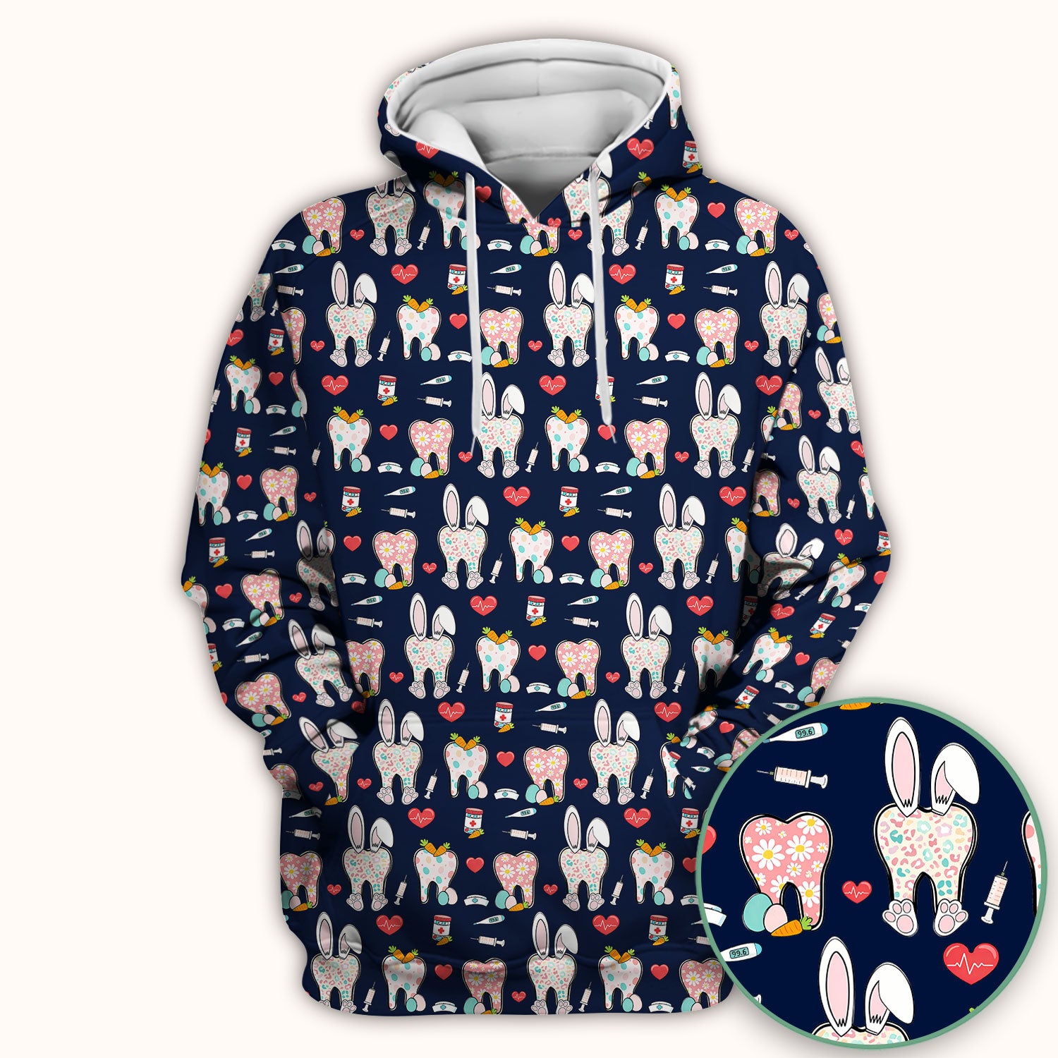 Playful Bunny Dentist Illustration Medical Scrub Top, Comfortable Scrubs for Nurses, Easter