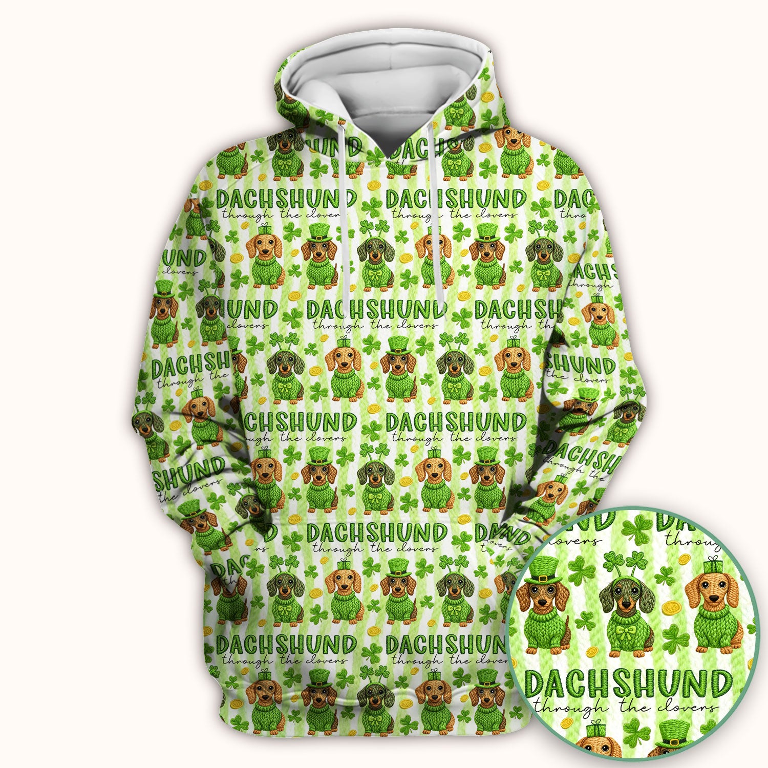 Wiener Dog St. Patrick’s Day Scrub Top, Shamrock Dachshund Pattern Nurse Shirt, Breathable Fabrics Nursing Uniform