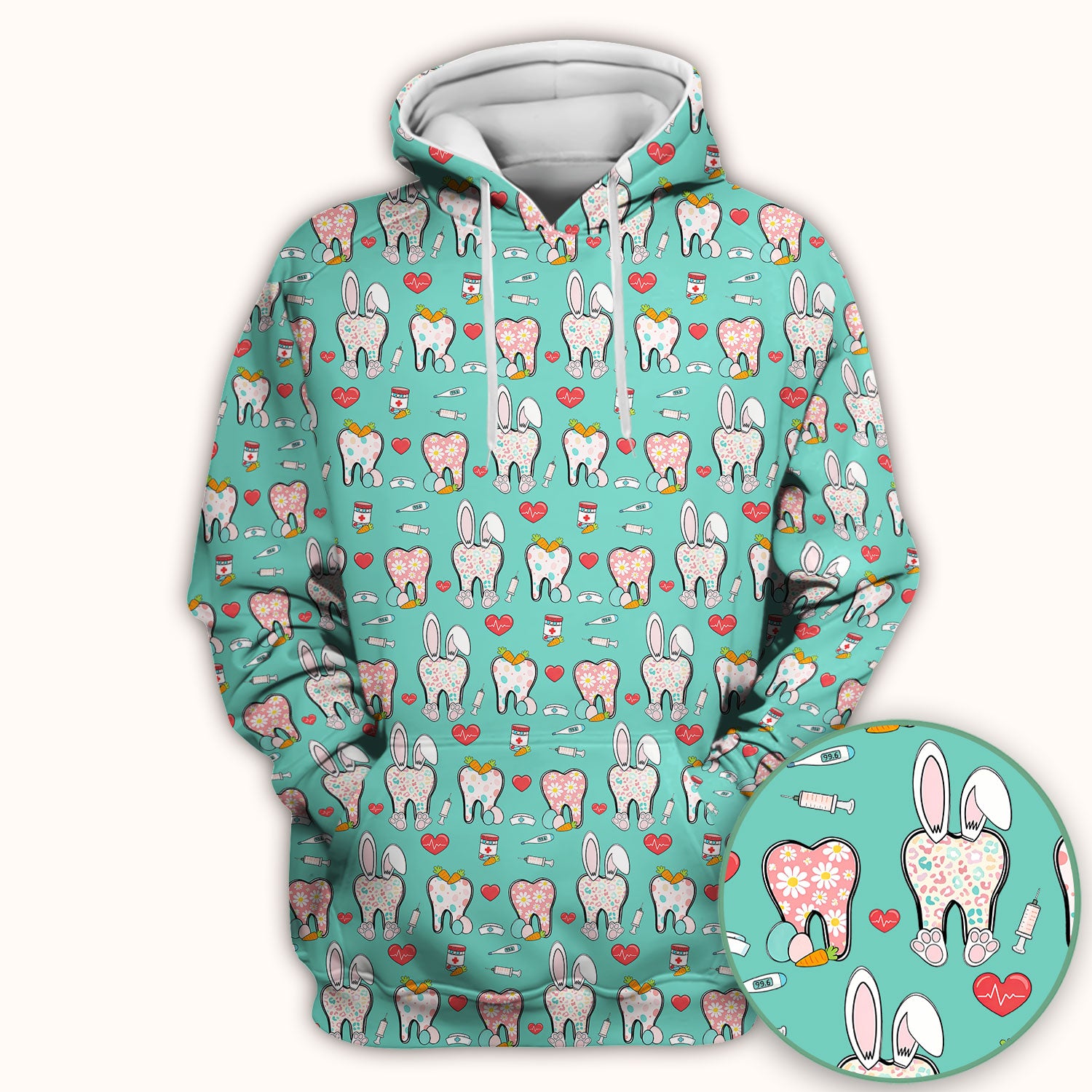 Playful Bunny Dentist Illustration Medical Scrub Top, Comfortable Scrubs for Nurses, Easter