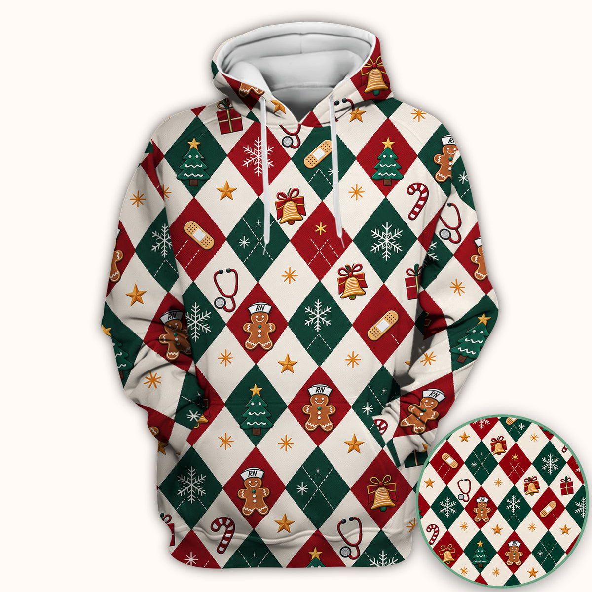 Christmas Gingerbread Nurse Argyle Scrub Top, Comfortable Scrubs for Nurses