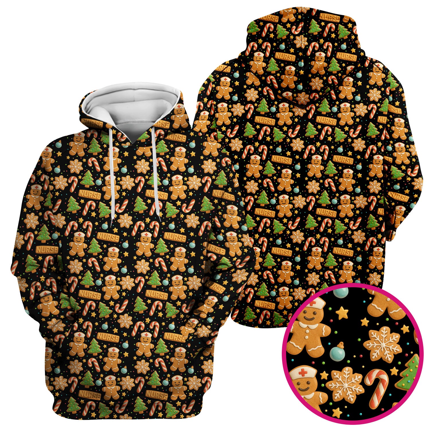 Gingerbread Scrubs Christmas Edition - Cute Cookie Pattern Medical Scrub Top for Women - Holiday Christmas Scrubs with Fun Festive Print