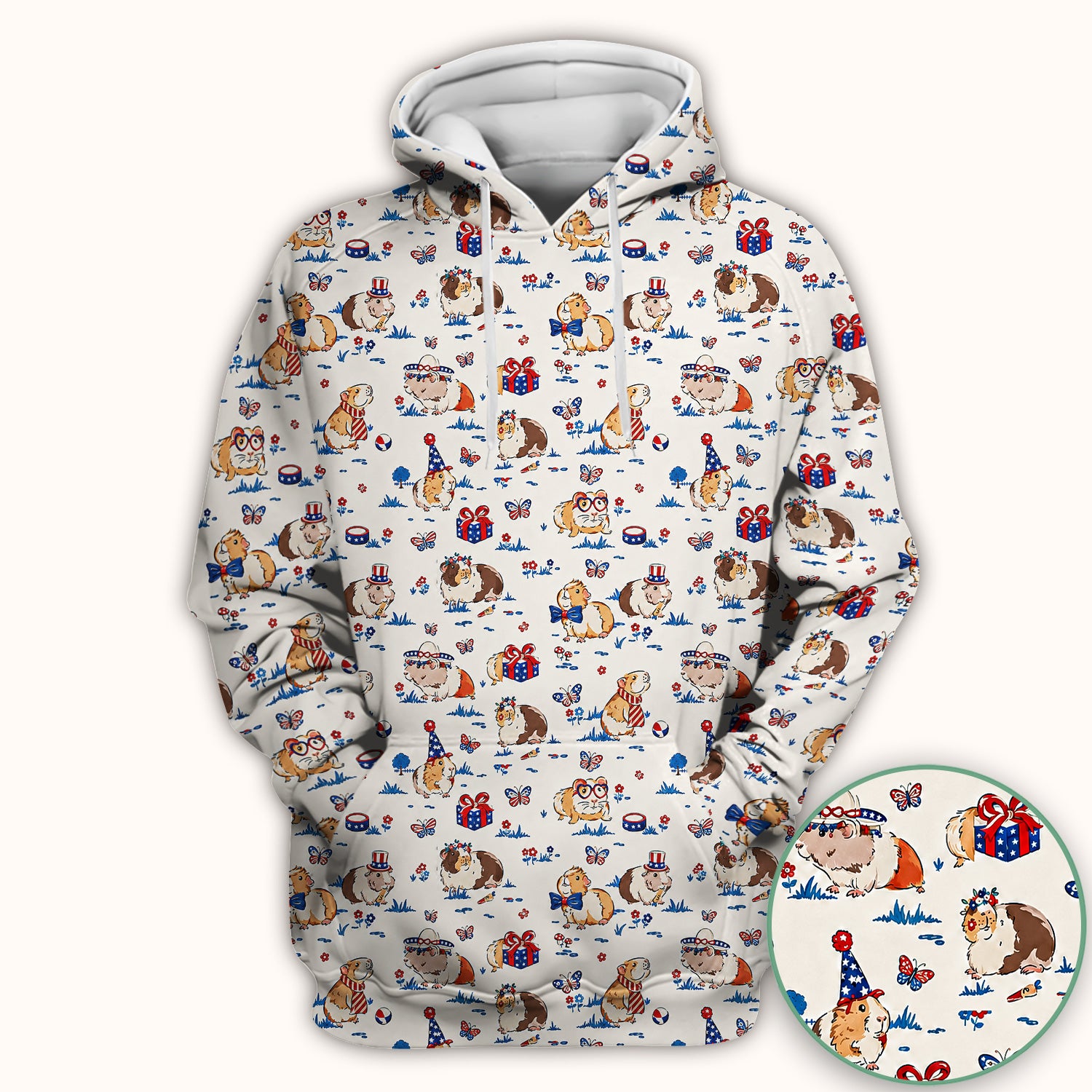 Patriotic Guinea Pig Celebration Pattern Scrub Top, Comfortable Scrubs for Nurses