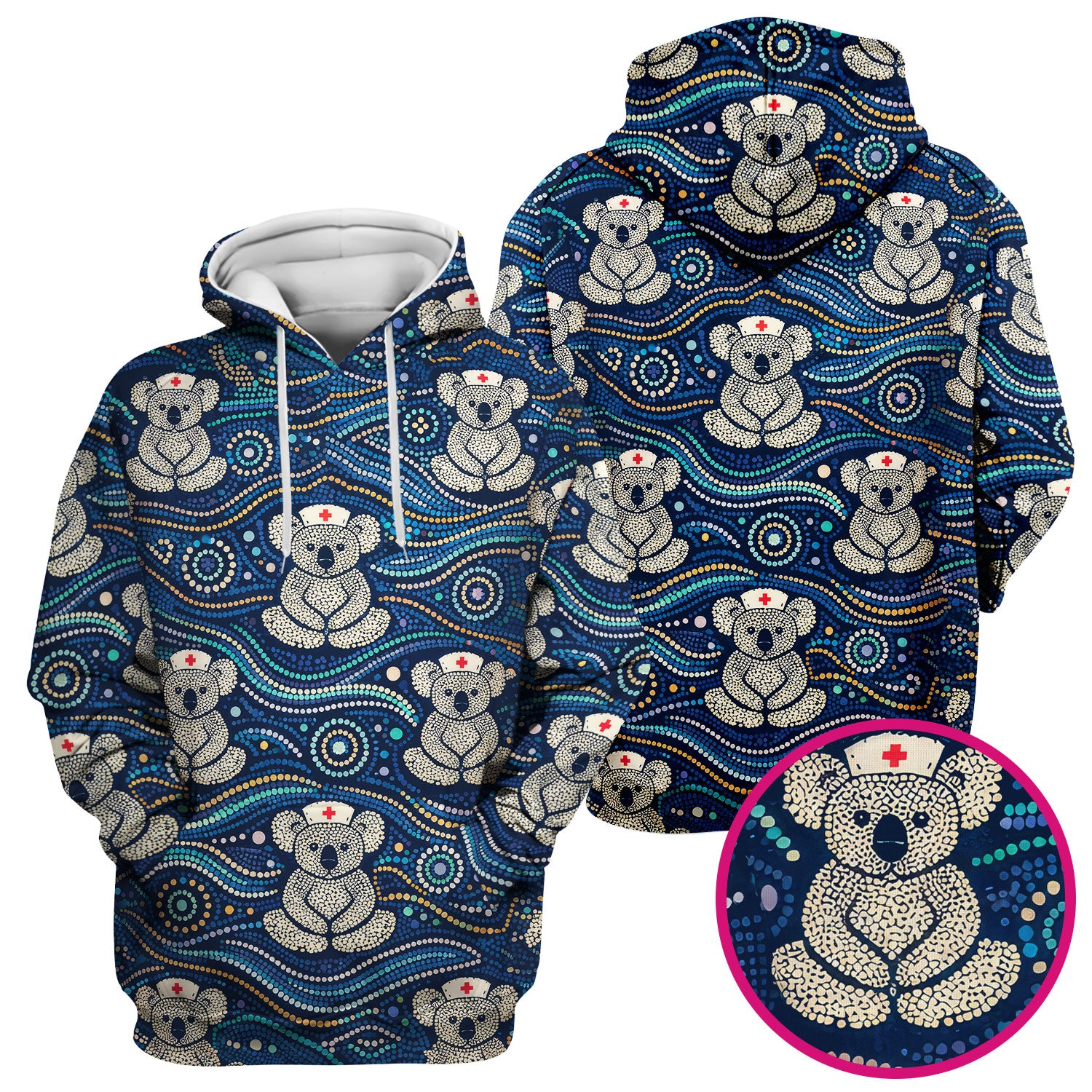 Koala Pattern Nurse Scrub Top, Aboriginal Dot Art Medical Shirt For Women, Breathable Fabrics Nursing Uniform