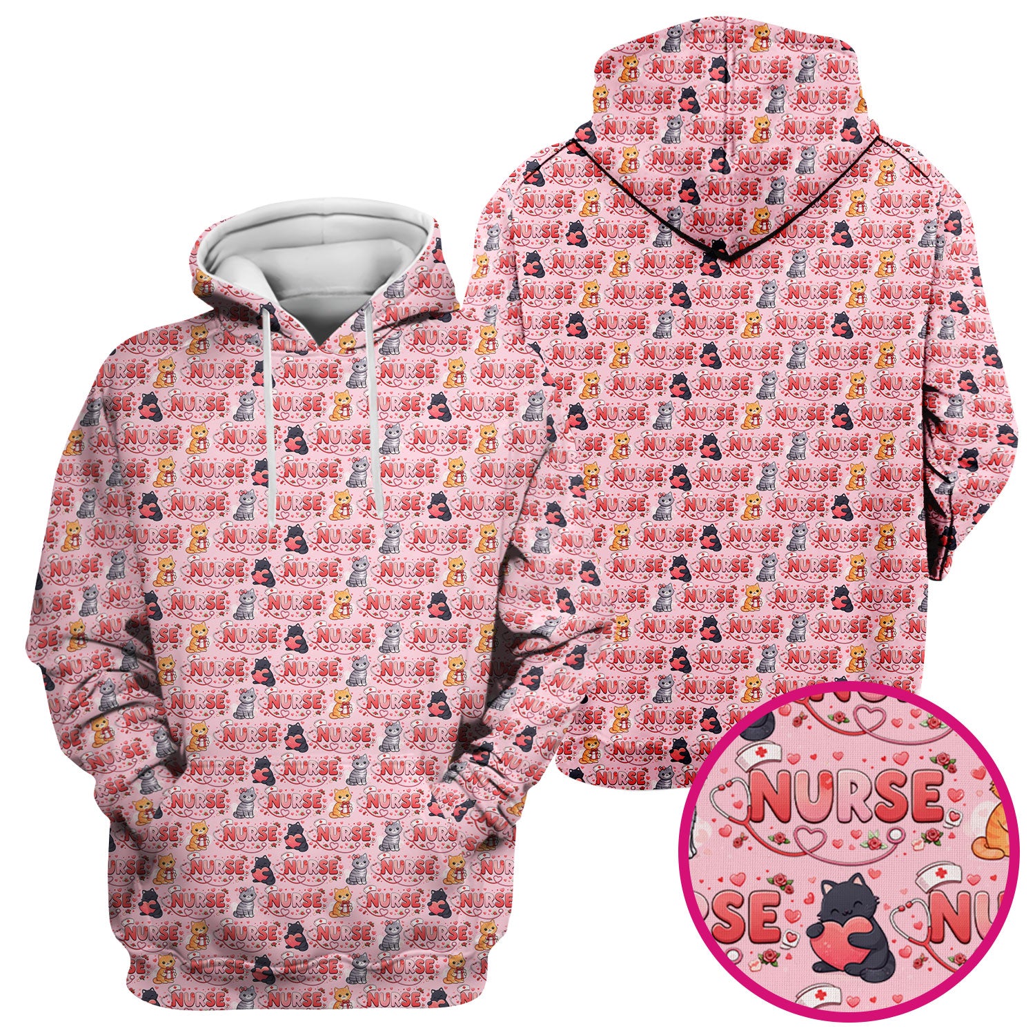 Nurse Cat Heart Pattern Valentine Scrub Top, Comfortable Scrubs for Nurses