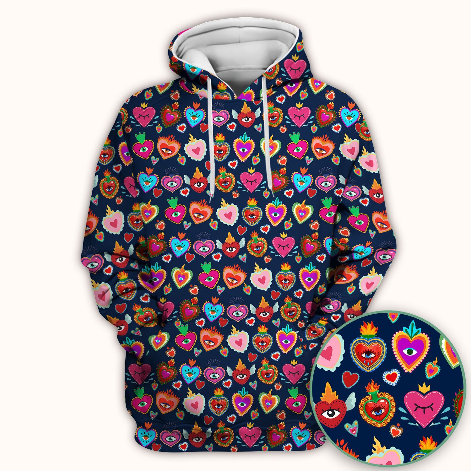 Valentine Colorful Sacred Heart Print Medical Scrub Top, Comfortable Scrubs for Nurses