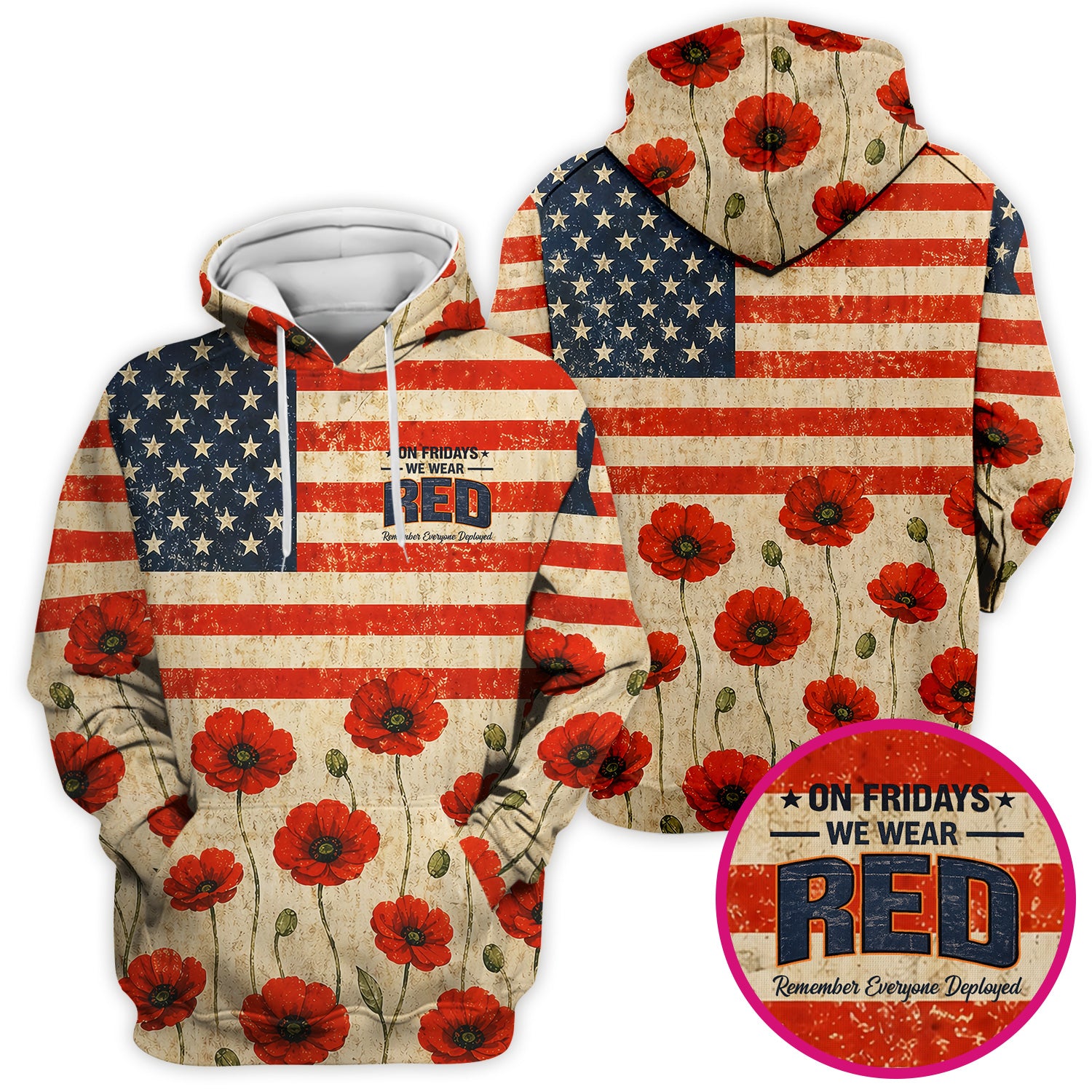Patriotic American Flag Poppy Flower Pattern Scrub Top, Comfortable Scrubs for Nurses