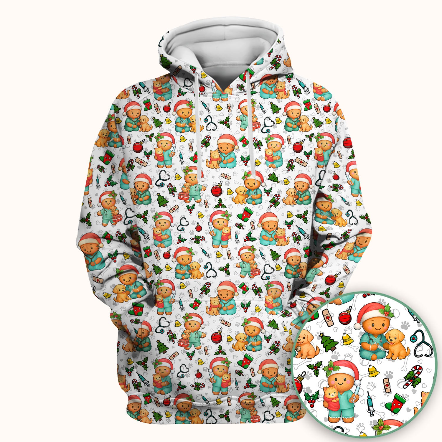 Cute Pharmacy Christmas Scrub Top – Funny Gingerbread Nurse Print Shirt – Festive Holiday Medical Uniform for Pharmacy Tech and Doctor