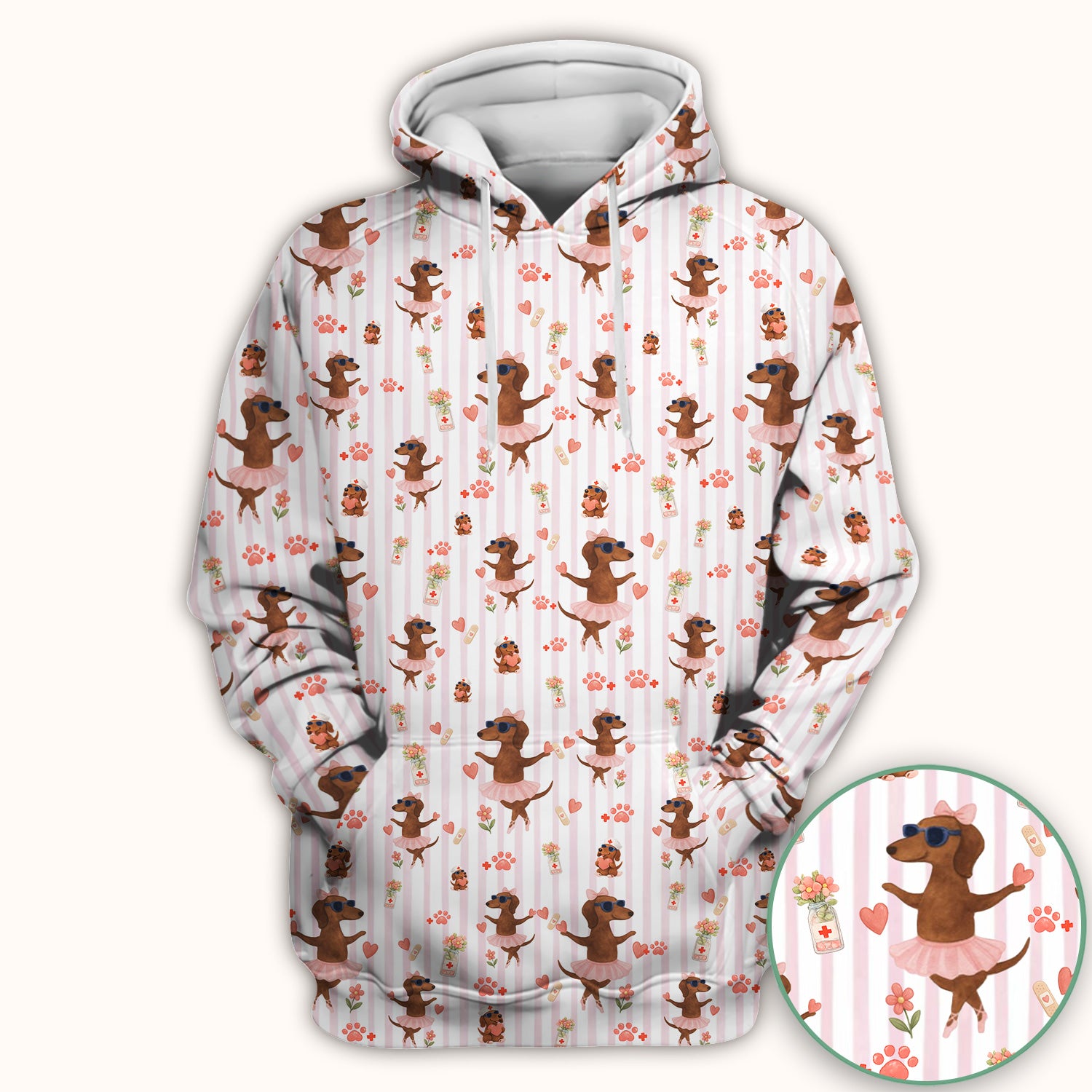 Cute Dachshund Dog Ballet Tutu Hearts Pattern Scrub Top, Comfortable Scrubs for Nurses