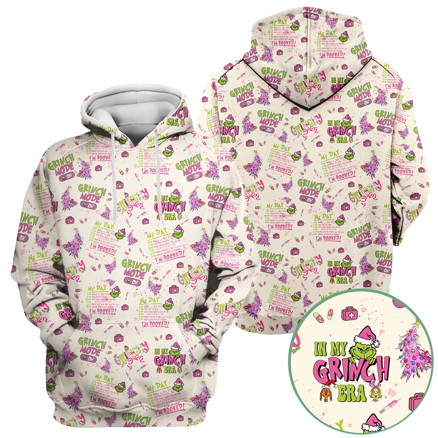 Funny Christmas Scrub Top for Women - Grinch Mode On Holiday Nurse Uniform Shirt - Pink Grinchmas Gift for RN CNA LPN