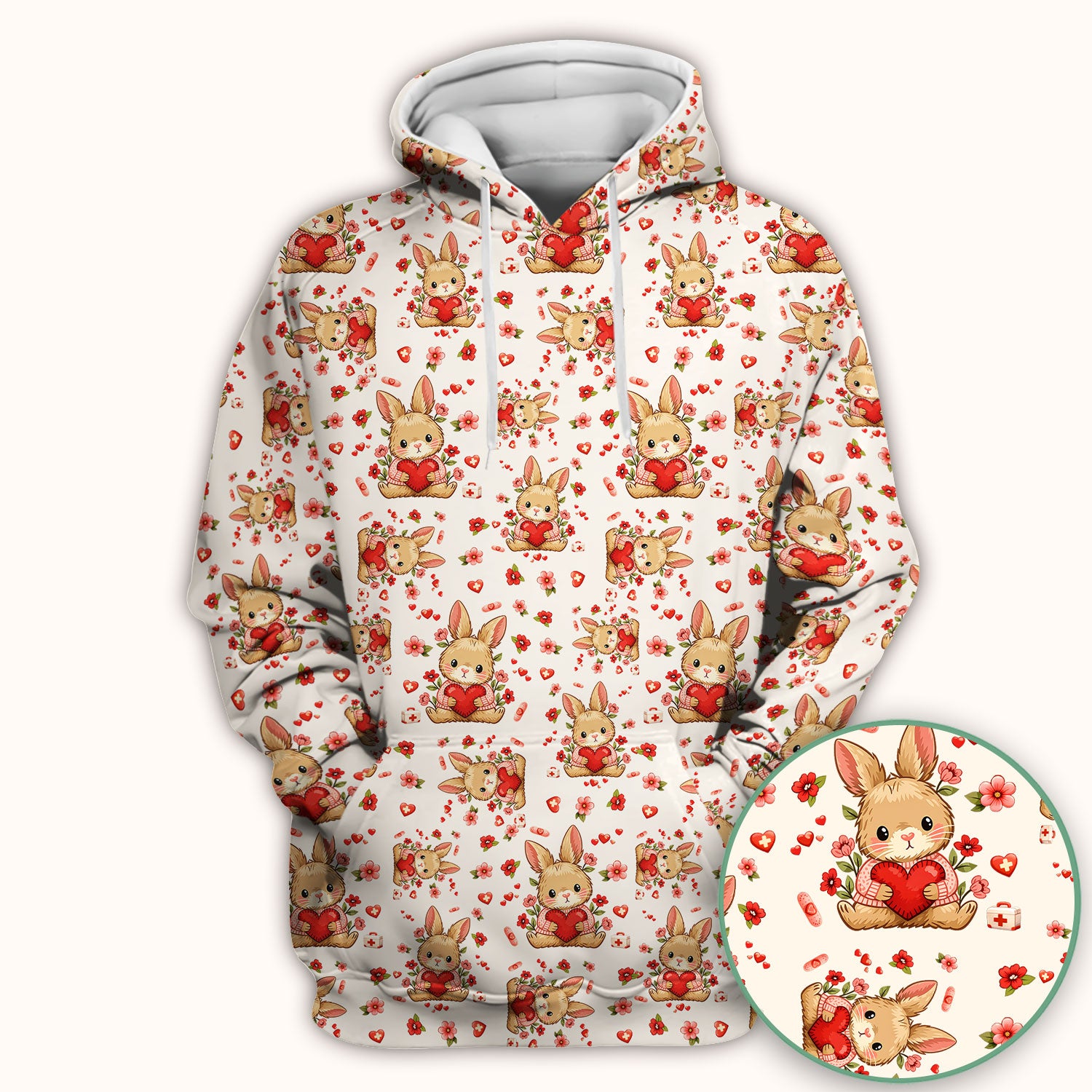 Adorable Bunny Heart Healthcare Design Scrub Top, Comfortable Scrubs for Nurses, Easter