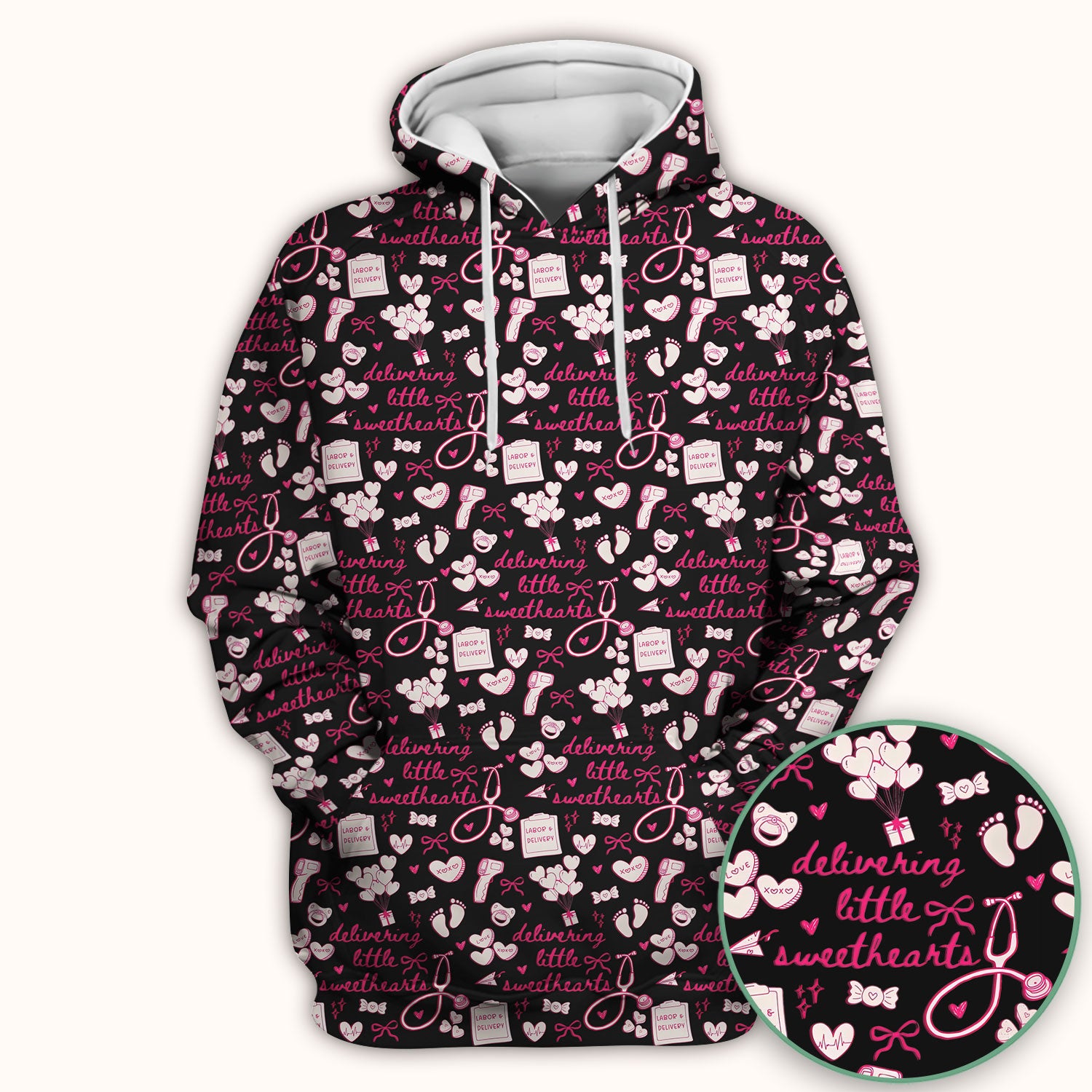 Valentine Labor And Delivery Scrub Top, XOXO Pattern Scrub Shirt, Breathable Fabrics Nursing Uniform For Women