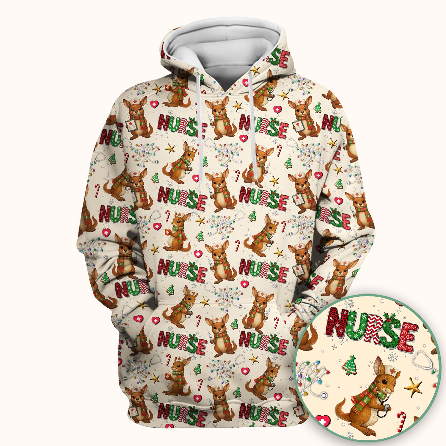 Aussie Kangaroo Christmas Scrub Top - Funny Holiday Nurse Shirt for Women - Cute Animal Medical Uniform