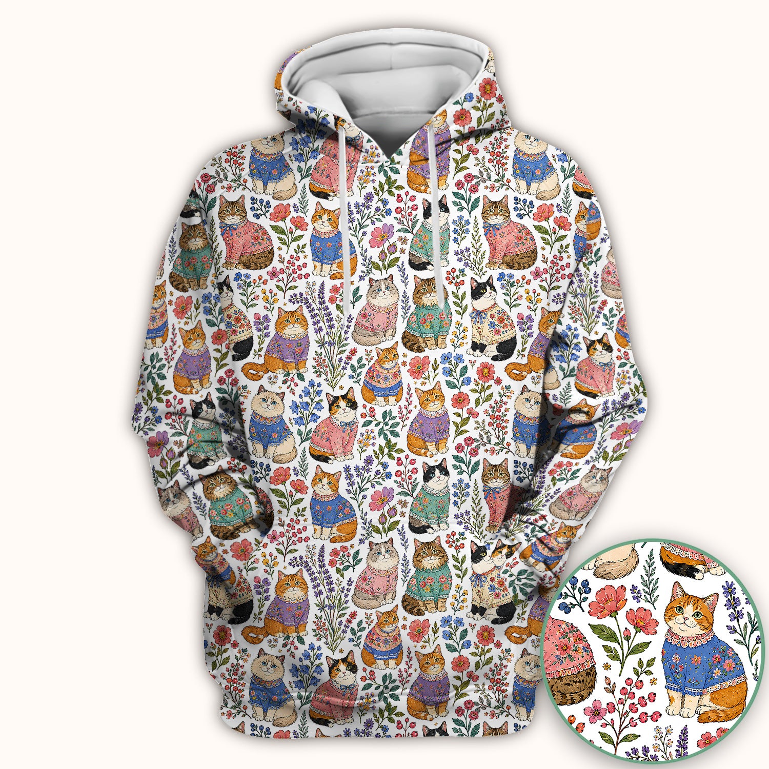Cute Floral Cat Pattern Scrub Top, Comfortable Scrubs for Nurses
