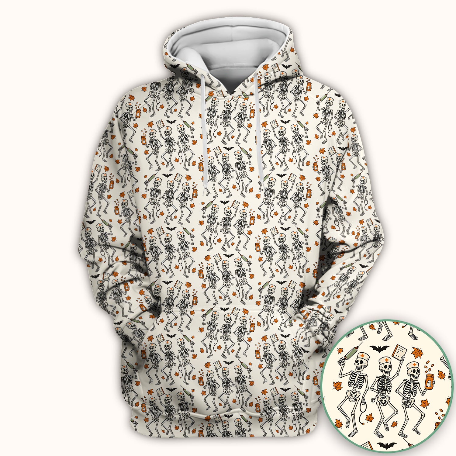 Funny Halloween Skeleton Pattern Scrub Top, Comfortable Scrubs for Nurses