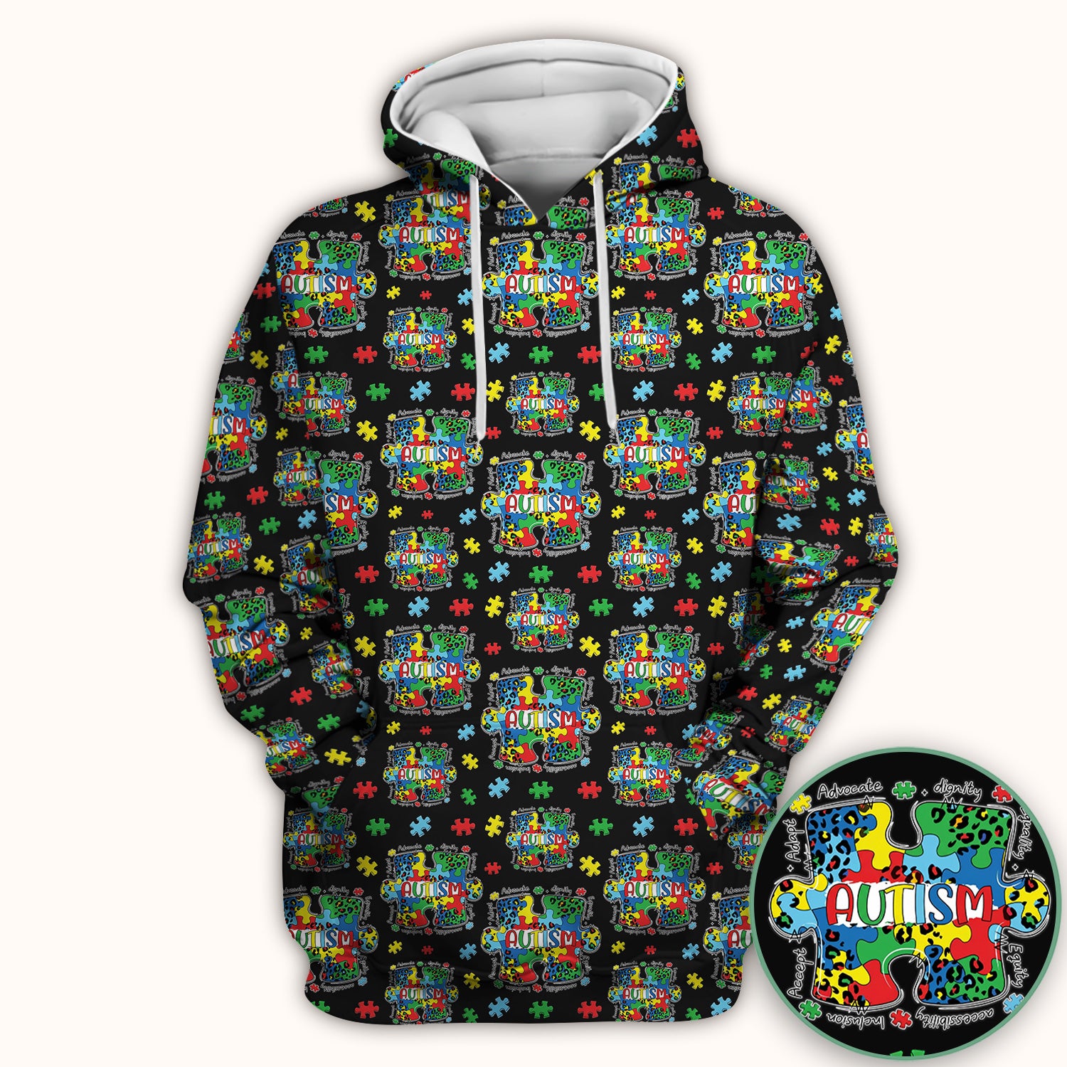 Autism Awareness Puzzle Pattern Scrub Top, Breathable Fabrics Nursing Uniform