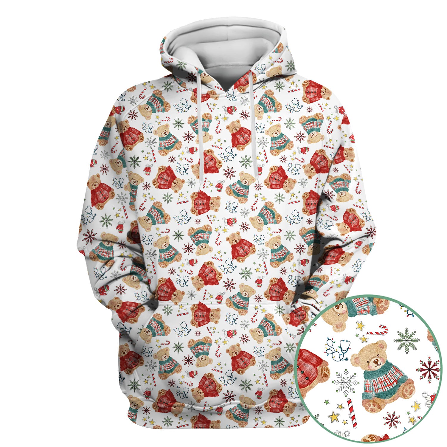 Funny Christmas Scrub Shirt - Cute Bear Winter Print Scrubs - Holiday Medical Scrub Top Gift for Women, Men, CNA RN, Doctor Nurse Christmas Outfit