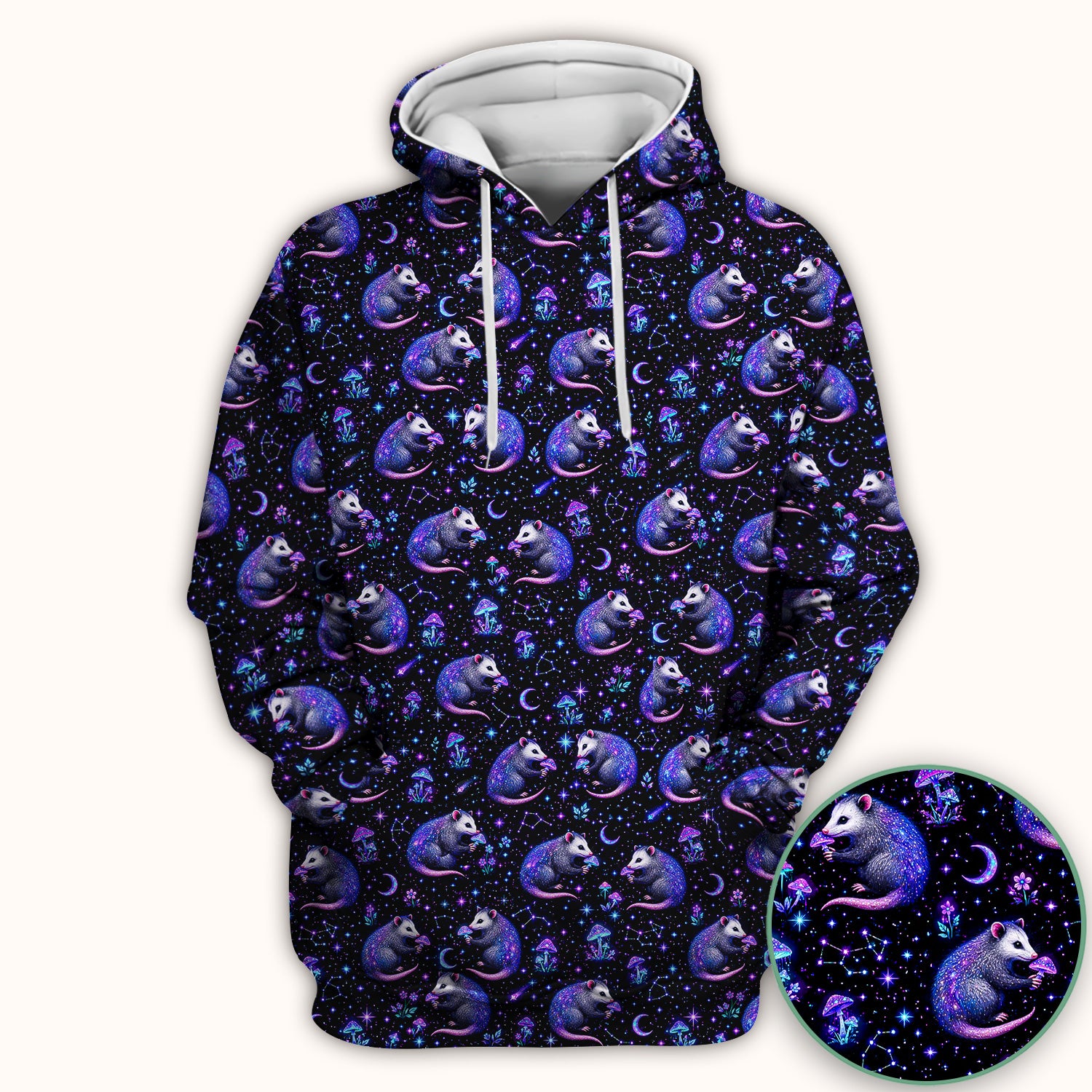 Celestial Purple Opossum With Mushroom Pattern Scrub Top, Comfortable Scrubs for Nurses