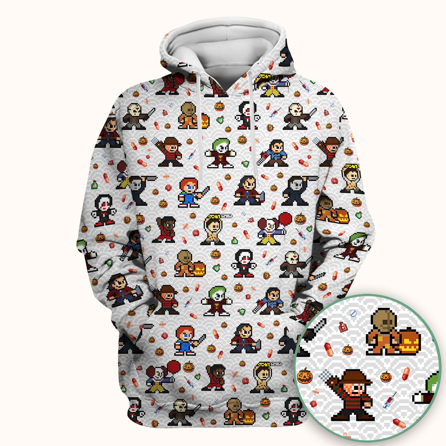 Halloween Horror Pixel Scrub - Retro Scary Character Med Uniform - Comfortable Scrubs for Nurses - Spooky Gift for RN LPN CNA
