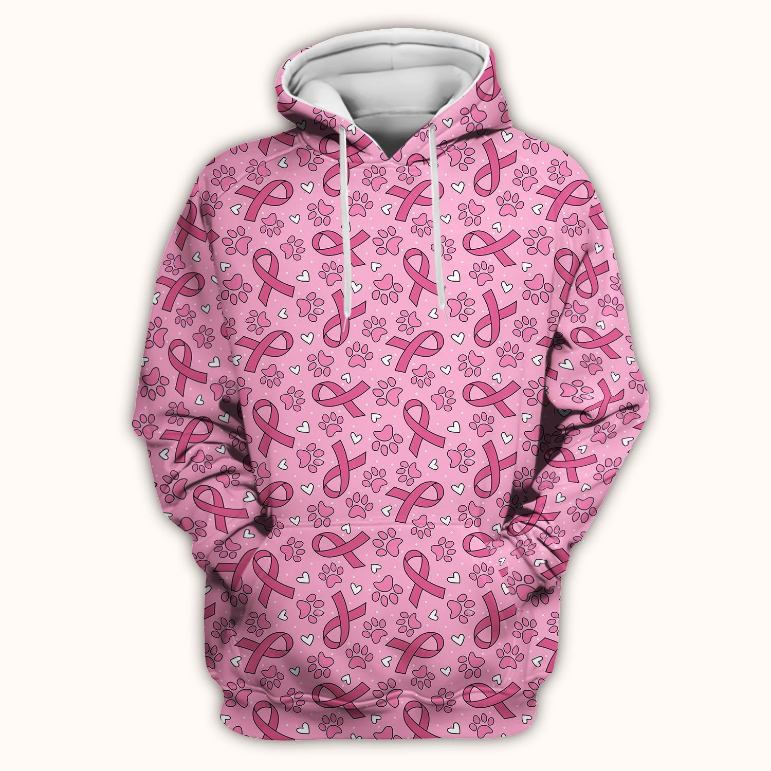 Pink Ribbon Paw Print Scrub Top, Comfortable Scrubs for Nurses