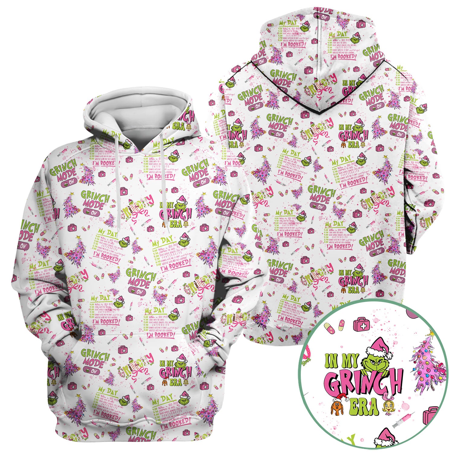 I’m Booked Funny Christmas Scrub for Women - Grinch Mode On Holiday Nurse Uniform Shirt - Grinchmas Gift for RN CNA LPN