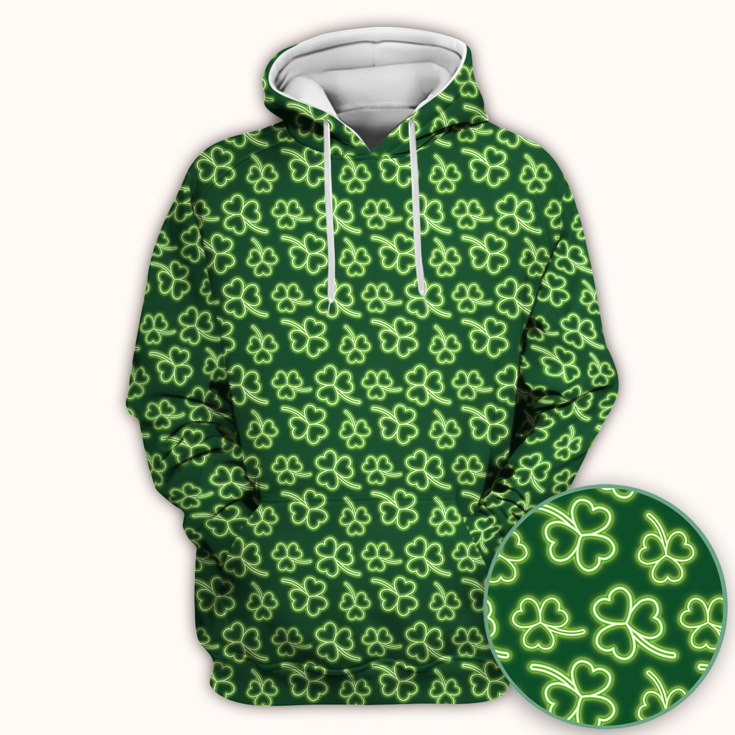Neon Shamrock Nurse Scrub Top, St. Patrick’s Day Glow Green Pattern Pattern Shirt,  Breathable Fabrics Nursing Uniform