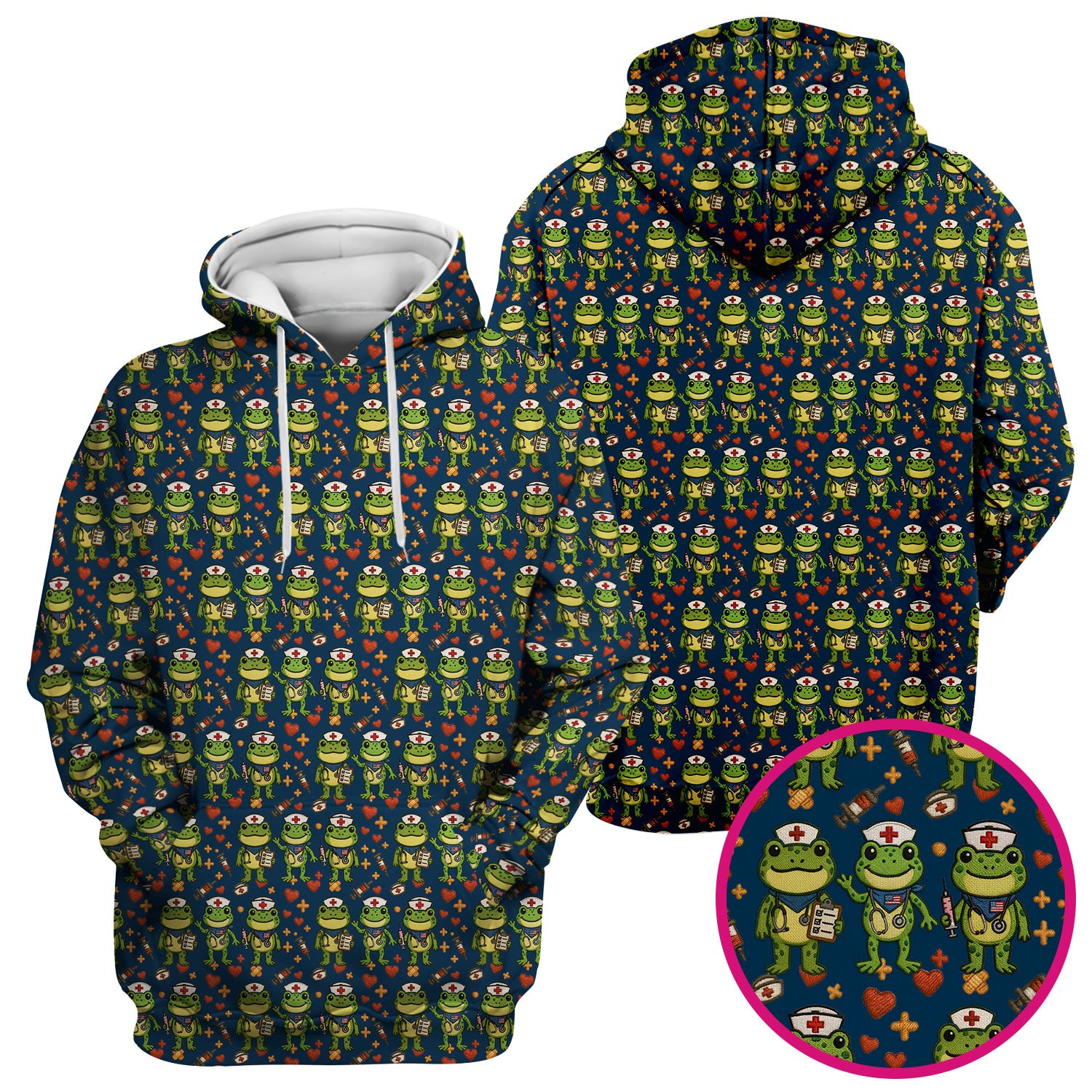 Frog Pattern Scrub Top, Cute Frog Scrub Shirt, Breathable Fabrics Nursing Uniform