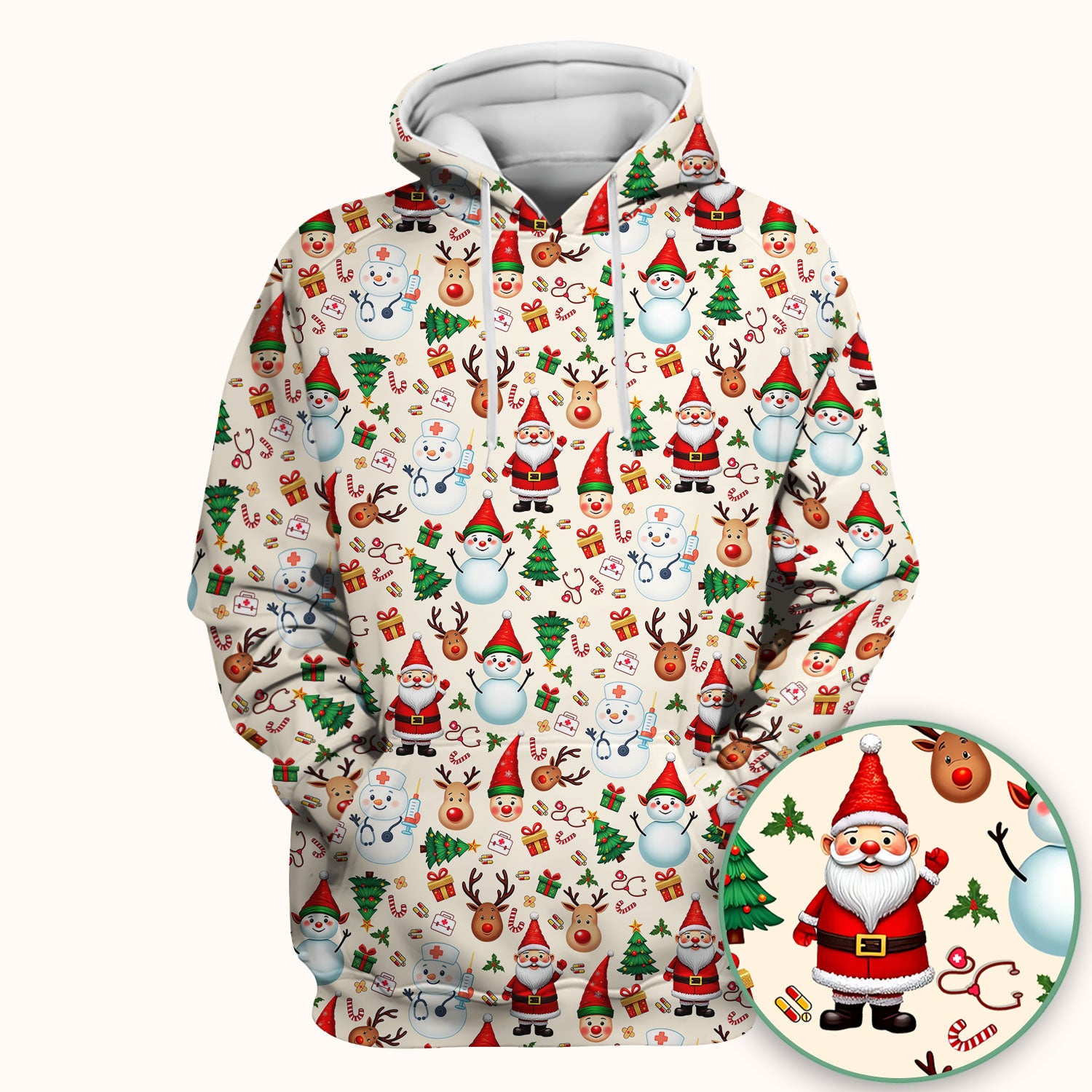 Christmas Nurse Scrub Top - Cute Snowman Santa Reindeer Pattern Medical Shirt - Festive Holiday Scrubs for Women RN CNA LPN