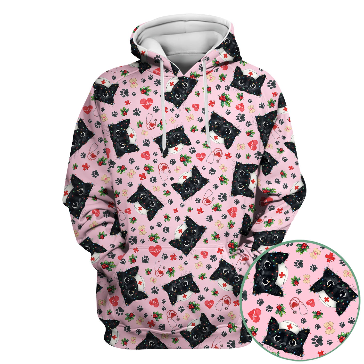 Black Cat Scrub Top for Nurse - Cute Kittens Christmas Medical Uniform - Funny Holiday Gift for Women