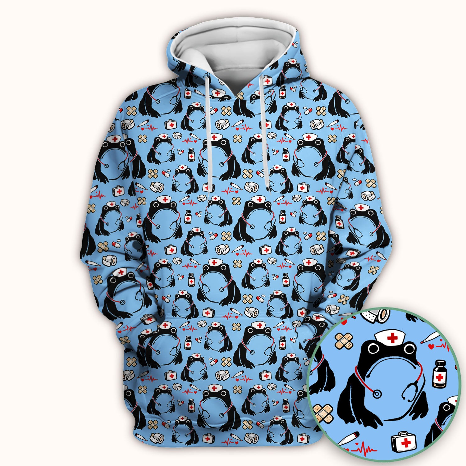 Cute Frog Nurse Medical Print Scrub Top, Comfortable Scrubs for Nurses