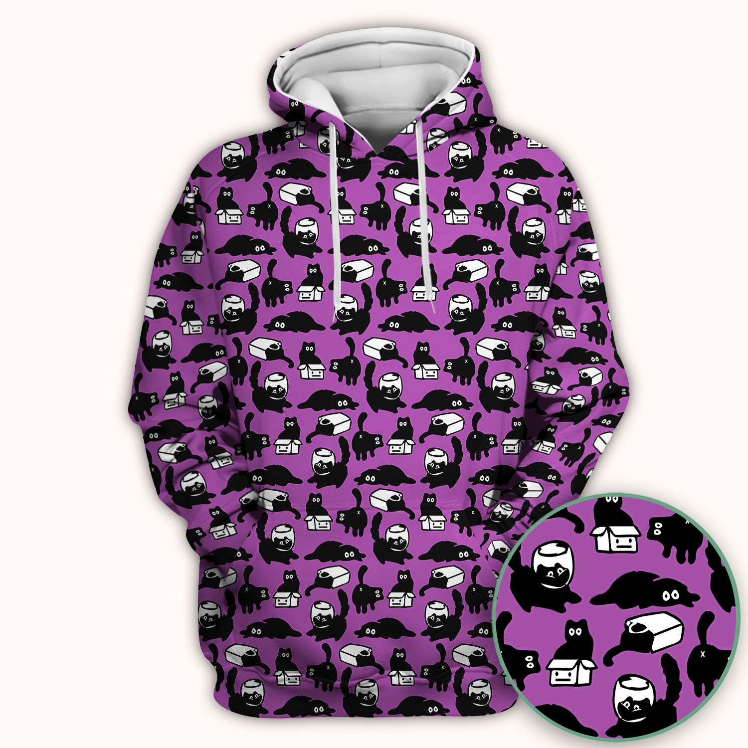 Dark Playful Cat Cartoon Pattern Scrub Top, Comfortable Scrubs for Nurses