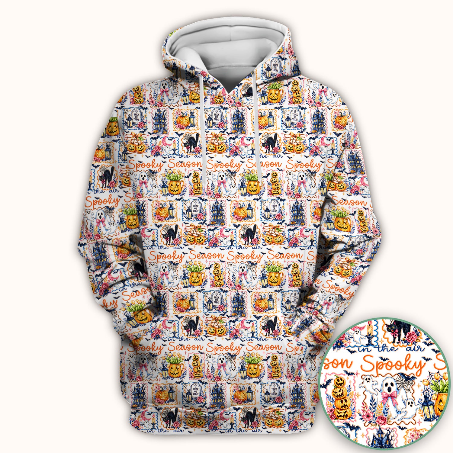 Spooky Halloween Pumpkin Ghost Pattern Scrub Top, Comfortable Scrubs for Nurses