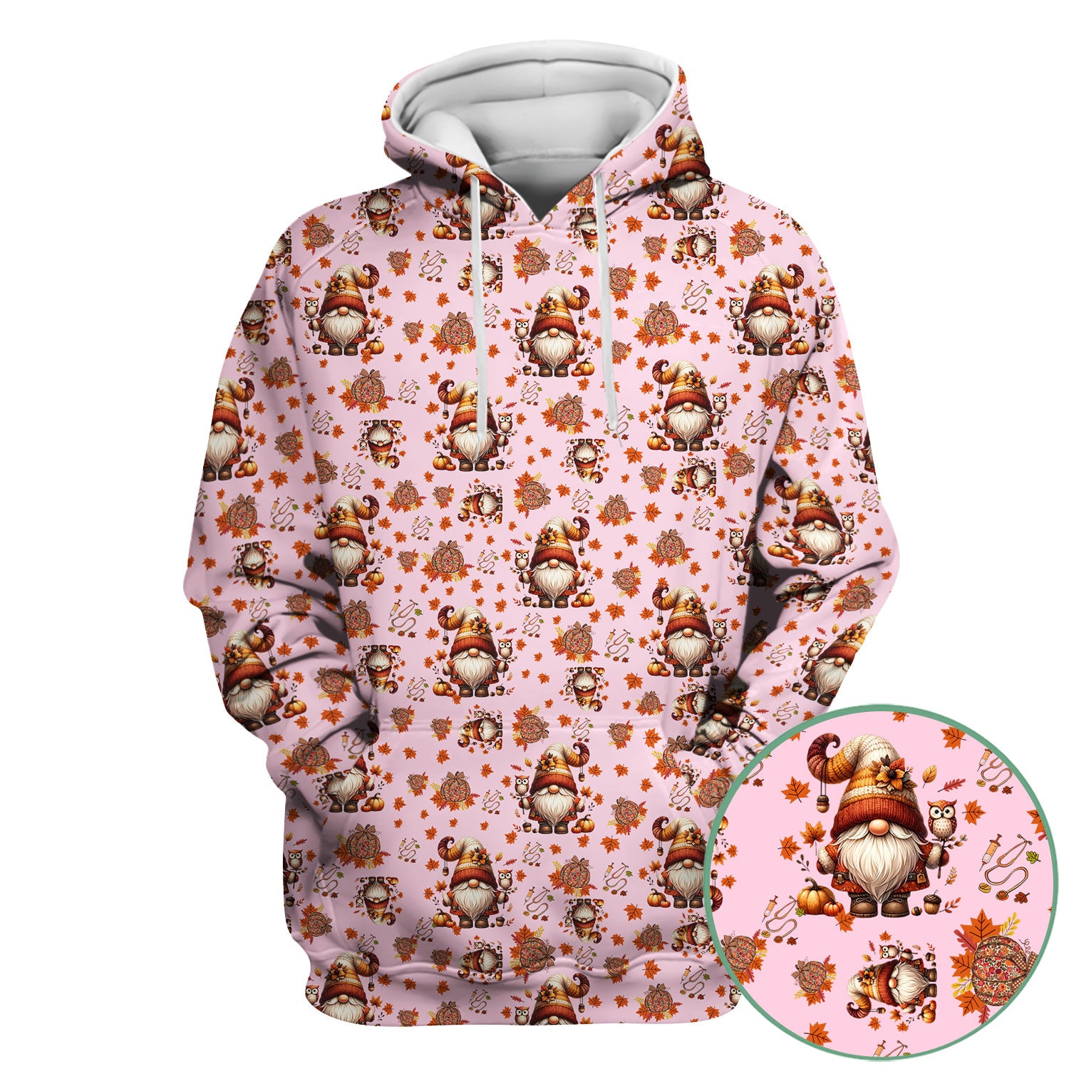 Fall Gnome Nurse Scrub Top for Women - Autumn Leaves Pumpkin Shirts - Thanksgiving Nursing Uniform Gift for RN LPN CNA